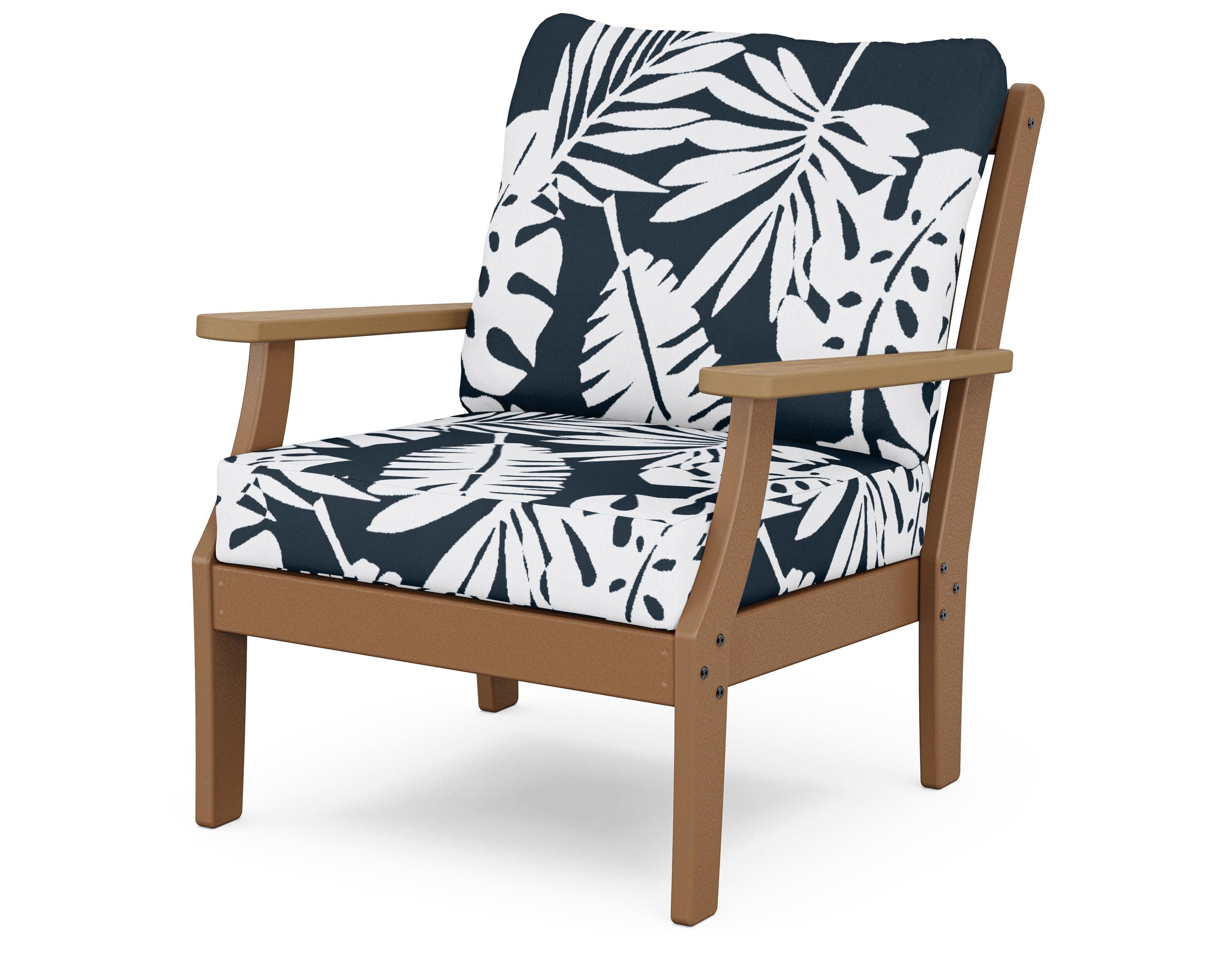 Braxton Deep Seating Chair in Teak / Natural / Leaf Marine Indigo