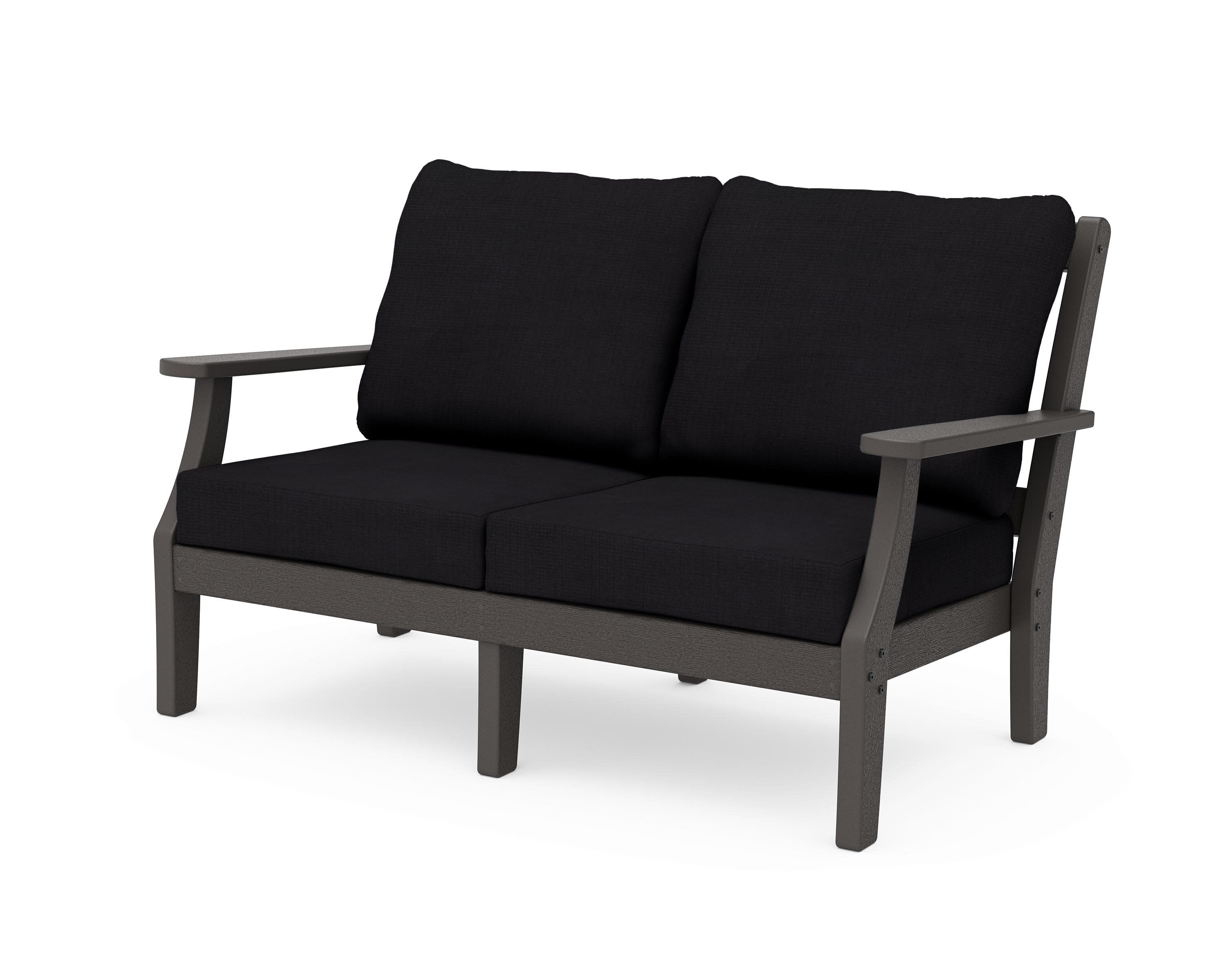 Chinoiserie Deep Seating Loveseat in Vintage Coffee / Midnight Linen