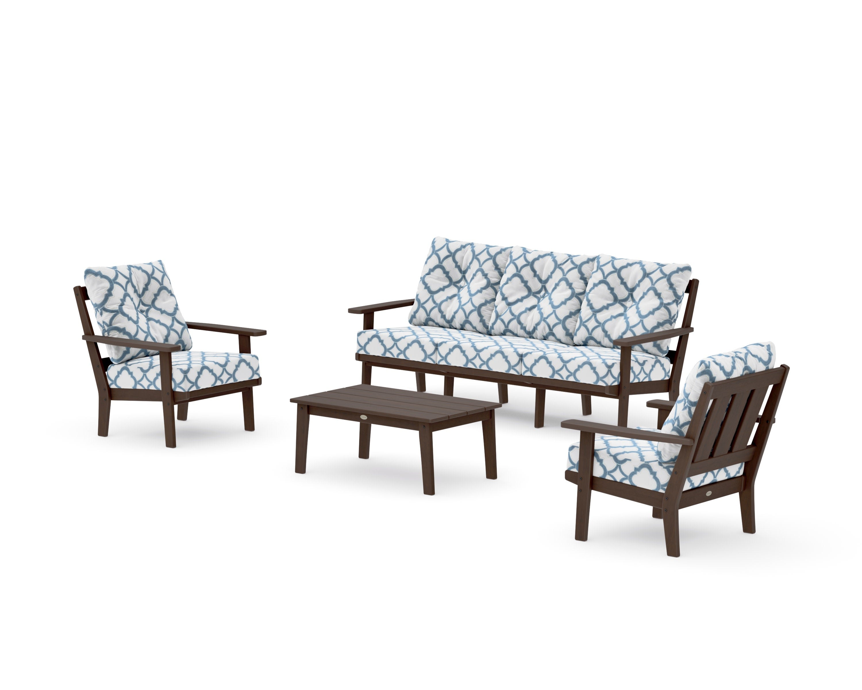 Oxford 4-Piece Deep Seating Set with Sofa in Kona / Trellis Sky Blue