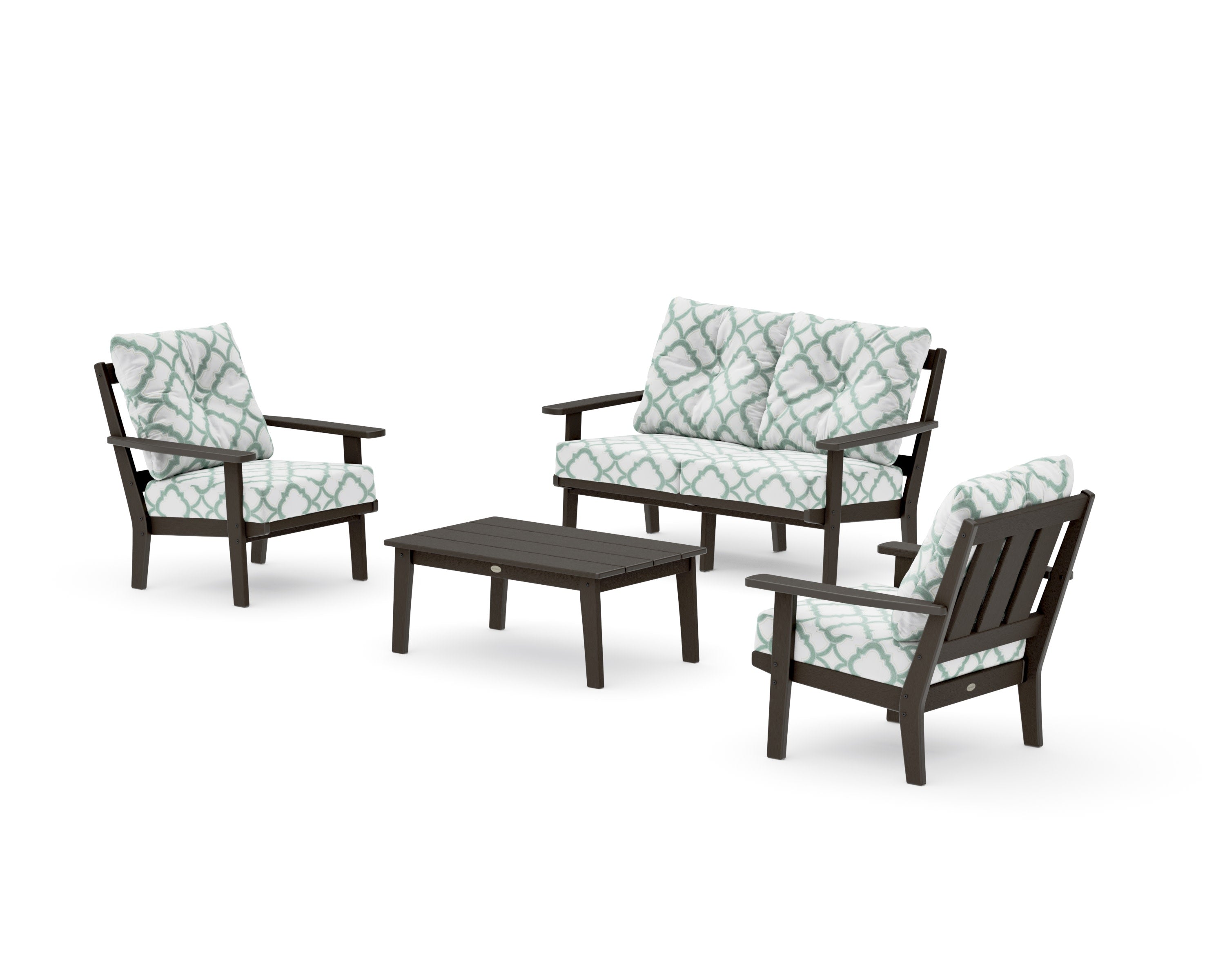 Oxford 4-Piece Deep Seating Set with Loveseat in Vintage Coffee / Trellis Glacier Spa