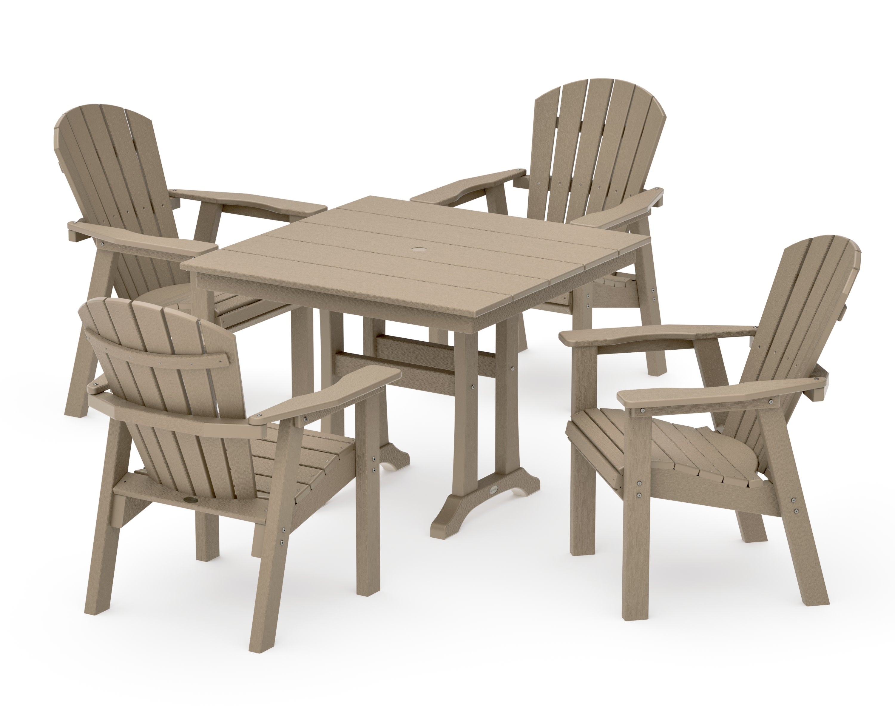 Seashell 5-Piece Farmhouse Dining Set With Trestle Legs in Vintage Sahara