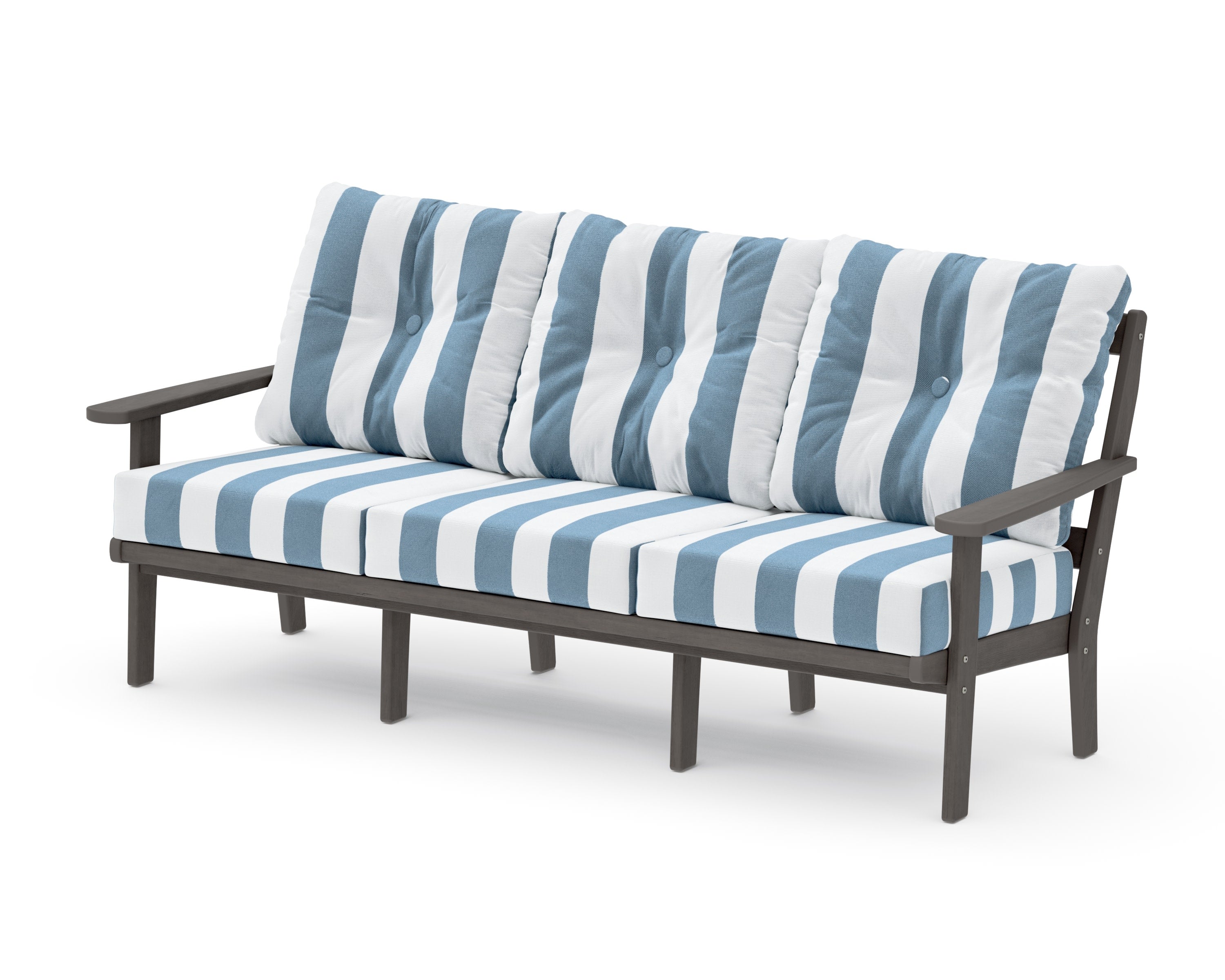 Mission Deep Seating Sofa in Driftwood / Cabana Stripe Sky Blue