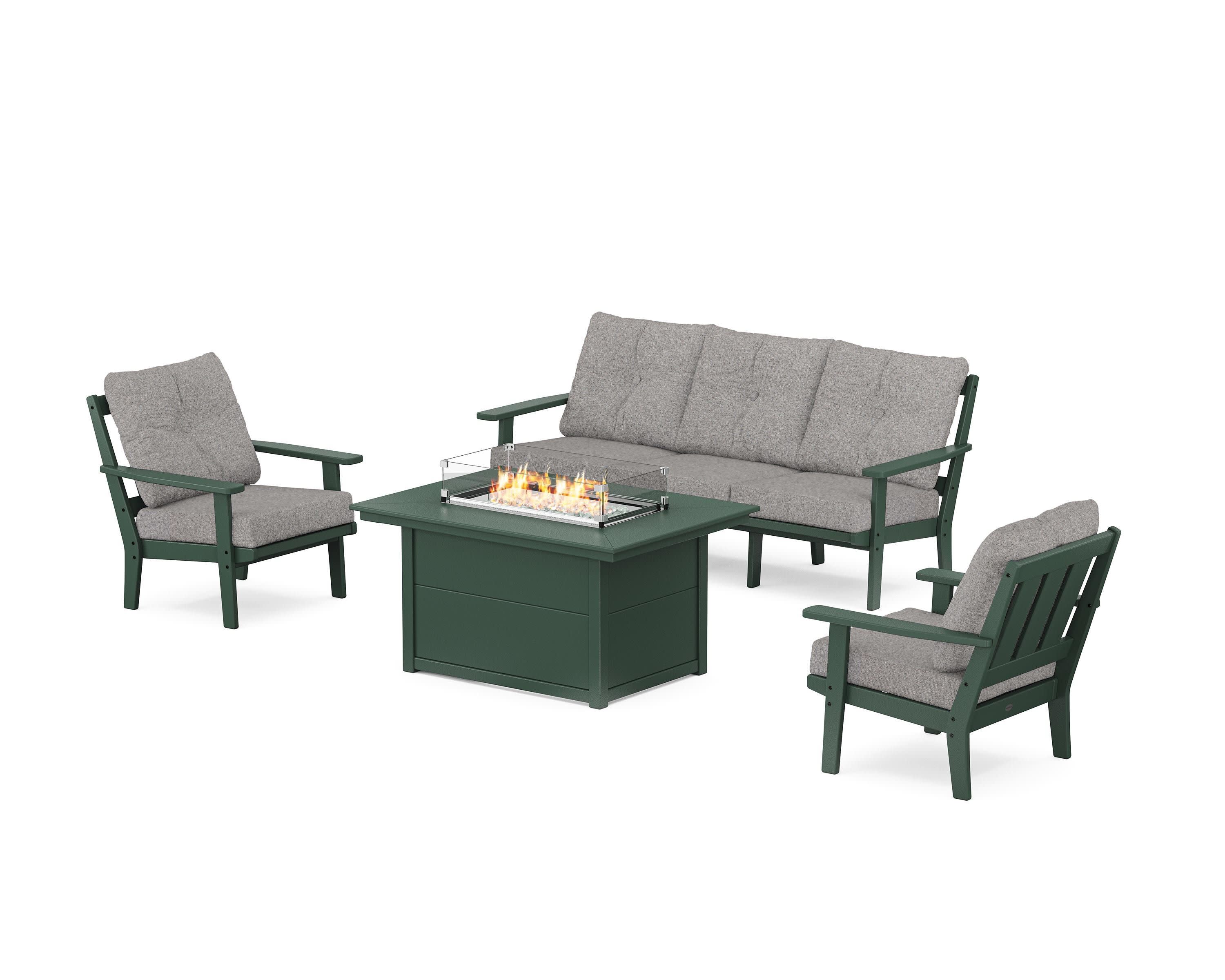 Oxford Deep Seating Fire Pit Table Set in Green / Grey Mist