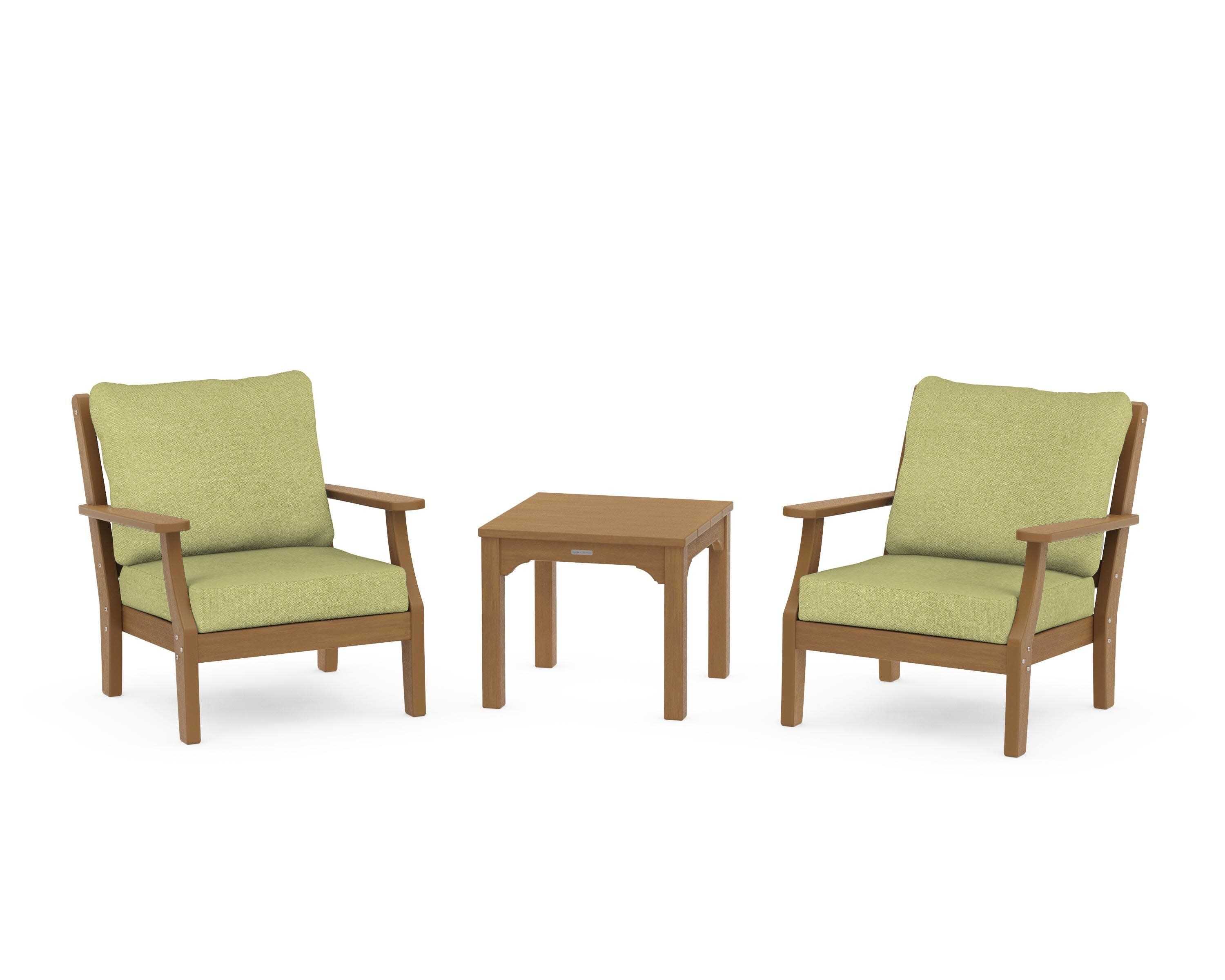 Chinoiserie 3-Piece Deep Seating Set in Natural / Chartreuse Boucle