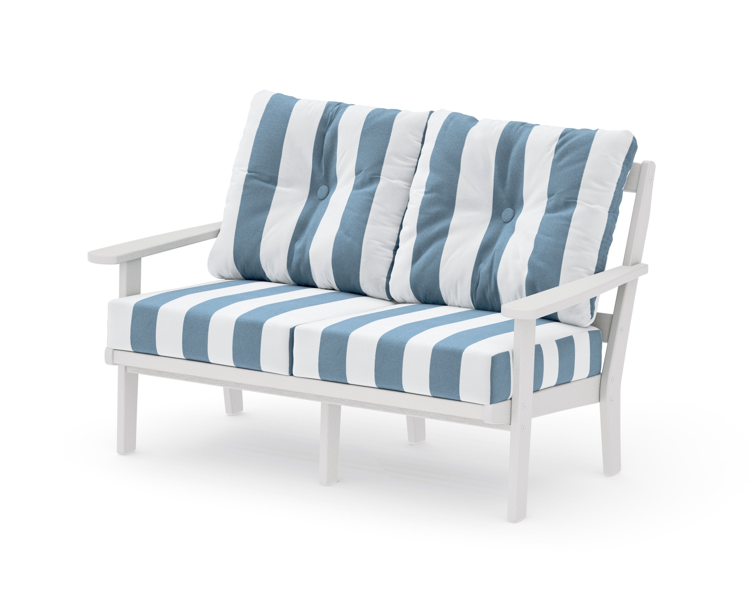 Mission Deep SeatingLoveseat in Vintage White / Cabana Stripe Sky Blue