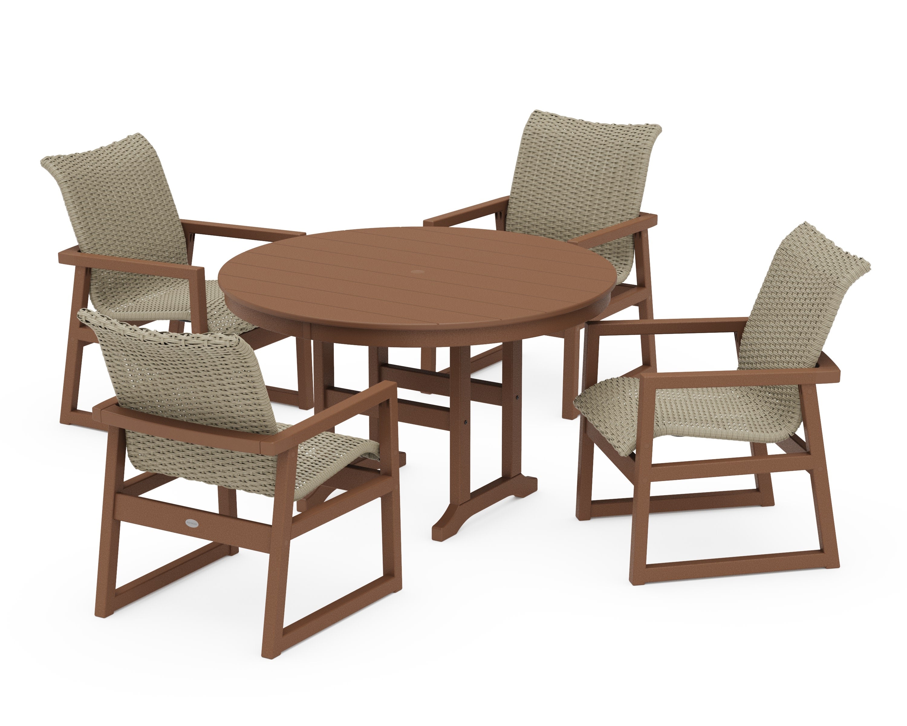 EDGE Woven 5-Piece Round Farmhouse Dining Set in Teak / Dune Grass