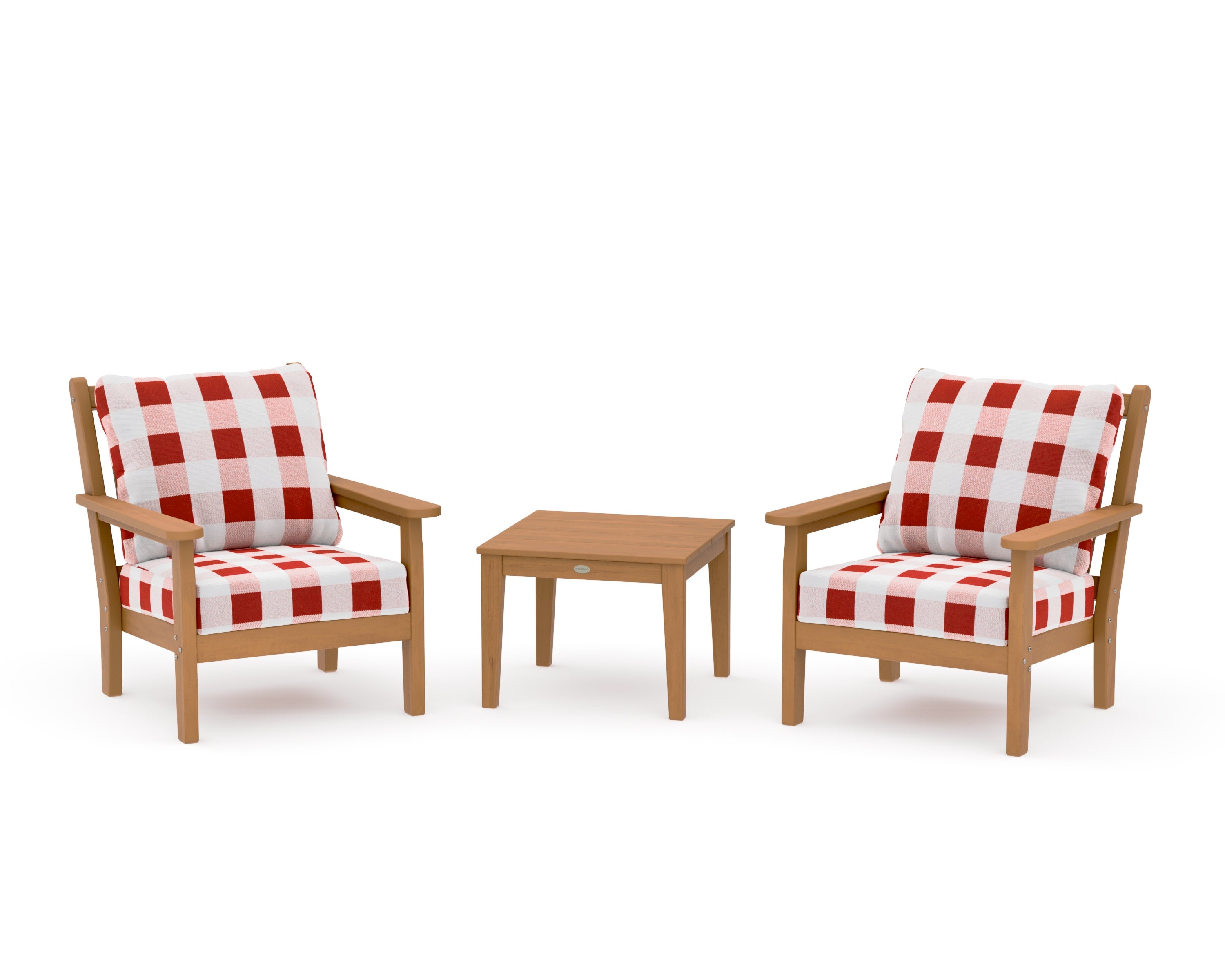 Chippendale 3-Piece Deep Seating Set in Natural / Buffalo Plaid Crimson