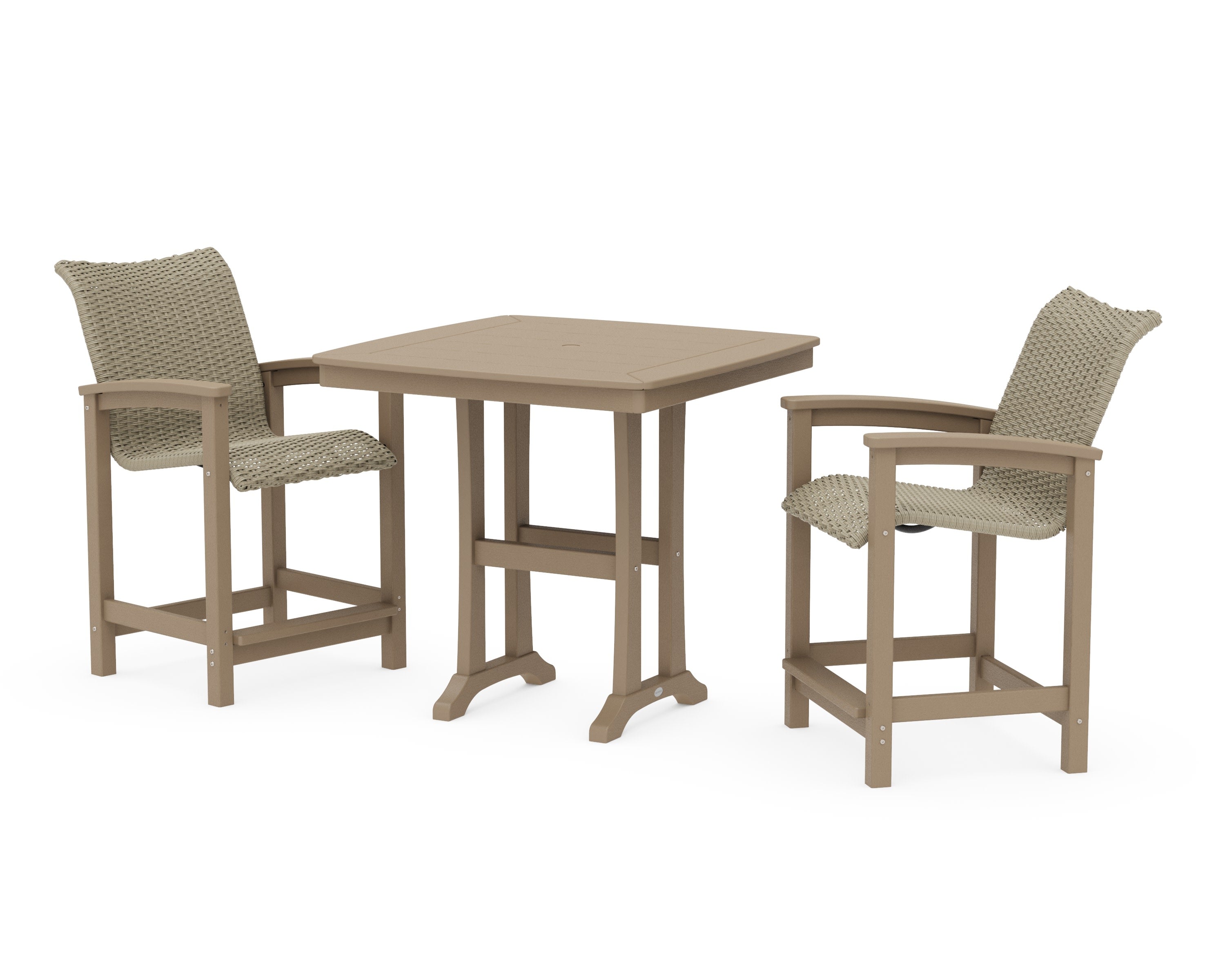 Coastal Woven 3-Piece Counter Set with Trestle Legs in Vintage Sahara / Dune Grass