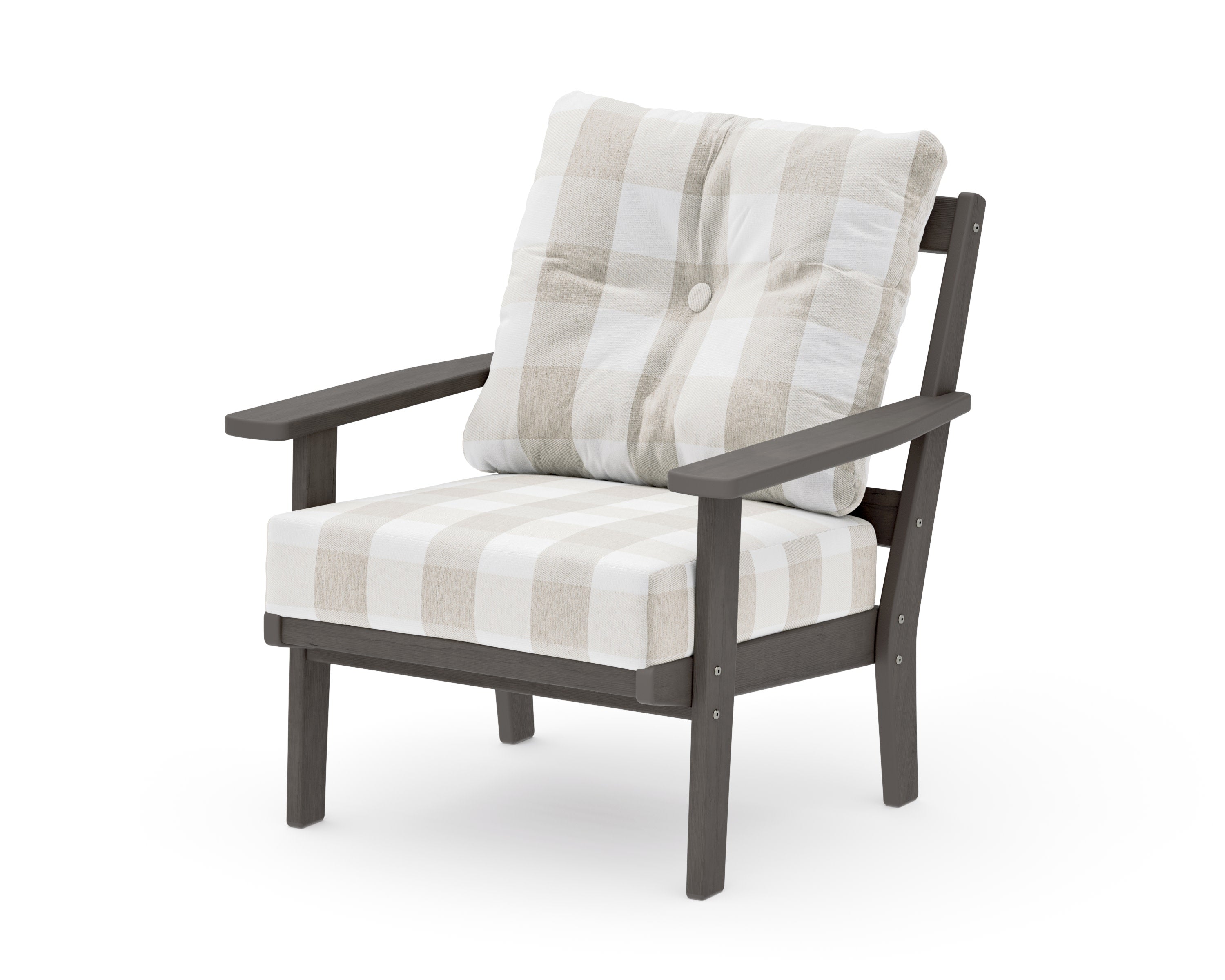 Oxford Deep Seating Chair in Driftwood / Buffalo Plaid Dune Burlap