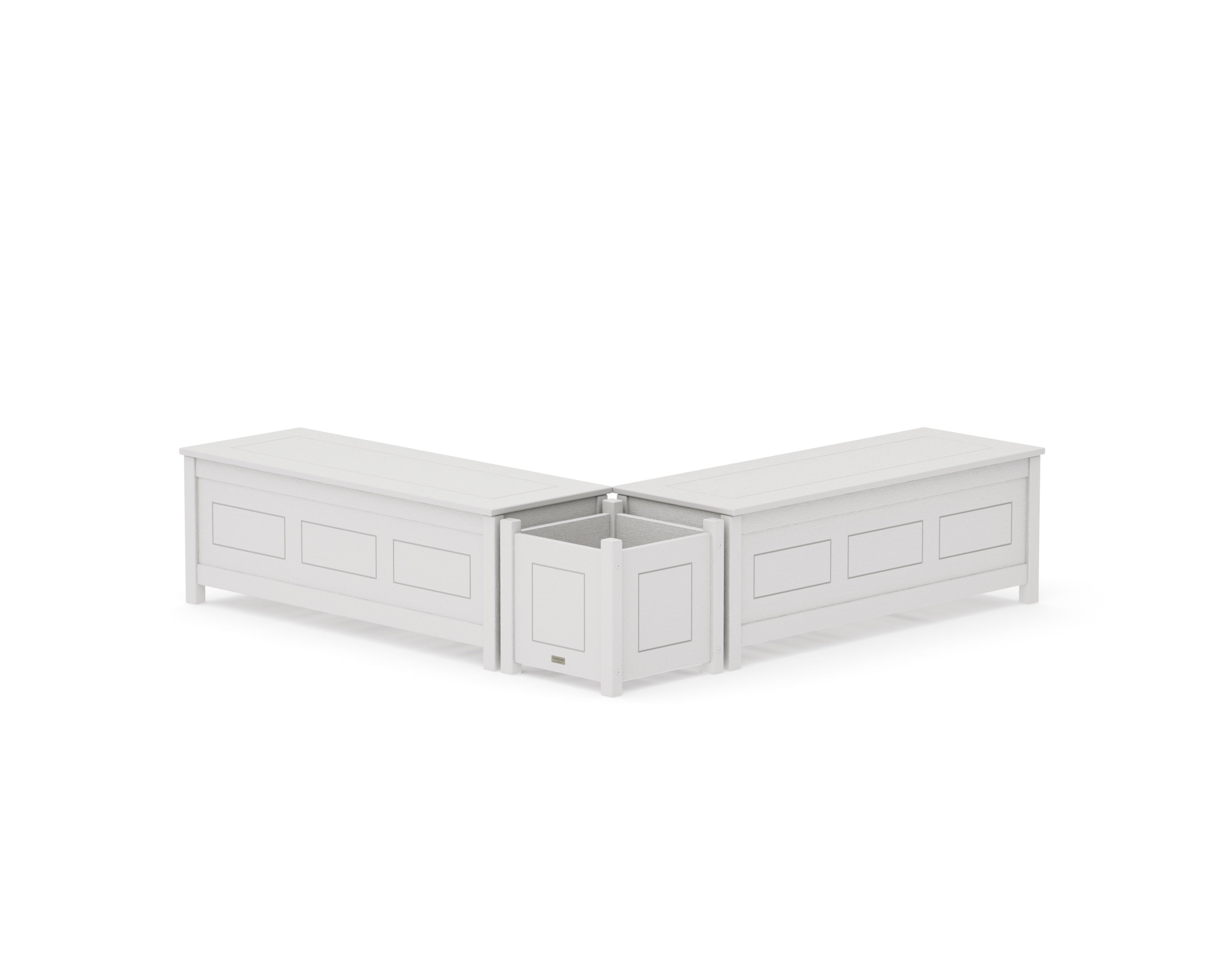 48" Country Living L- Shaped Planter Storage Bench Set in Vintage White