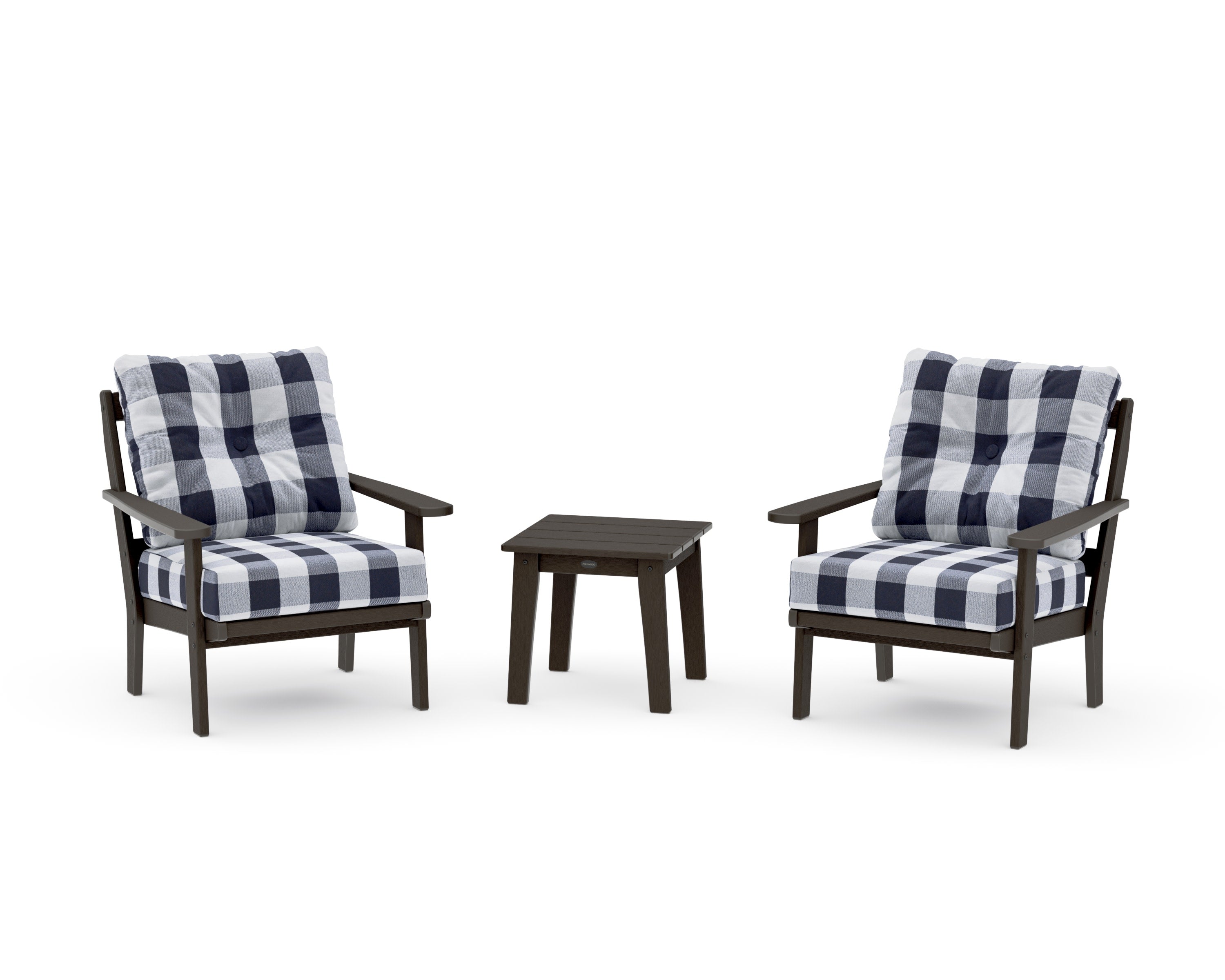 Mission 3-Piece Deep Seating Set in Vintage Coffee / Buffalo Plaid Navy
