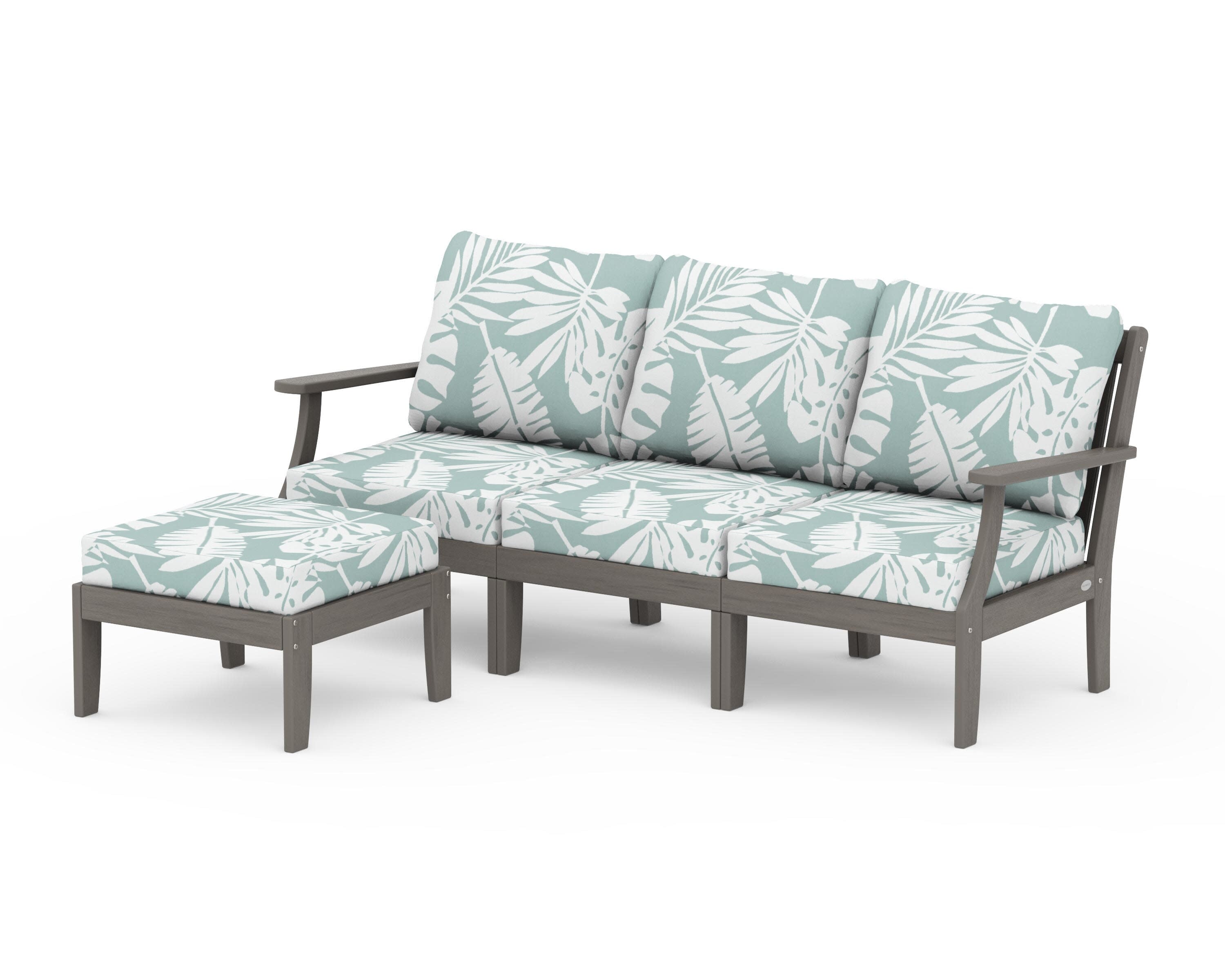 Braxton Modular 4-Piece Deep Seating Set with Ottoman in Driftwood / Leaf Glacier Spa