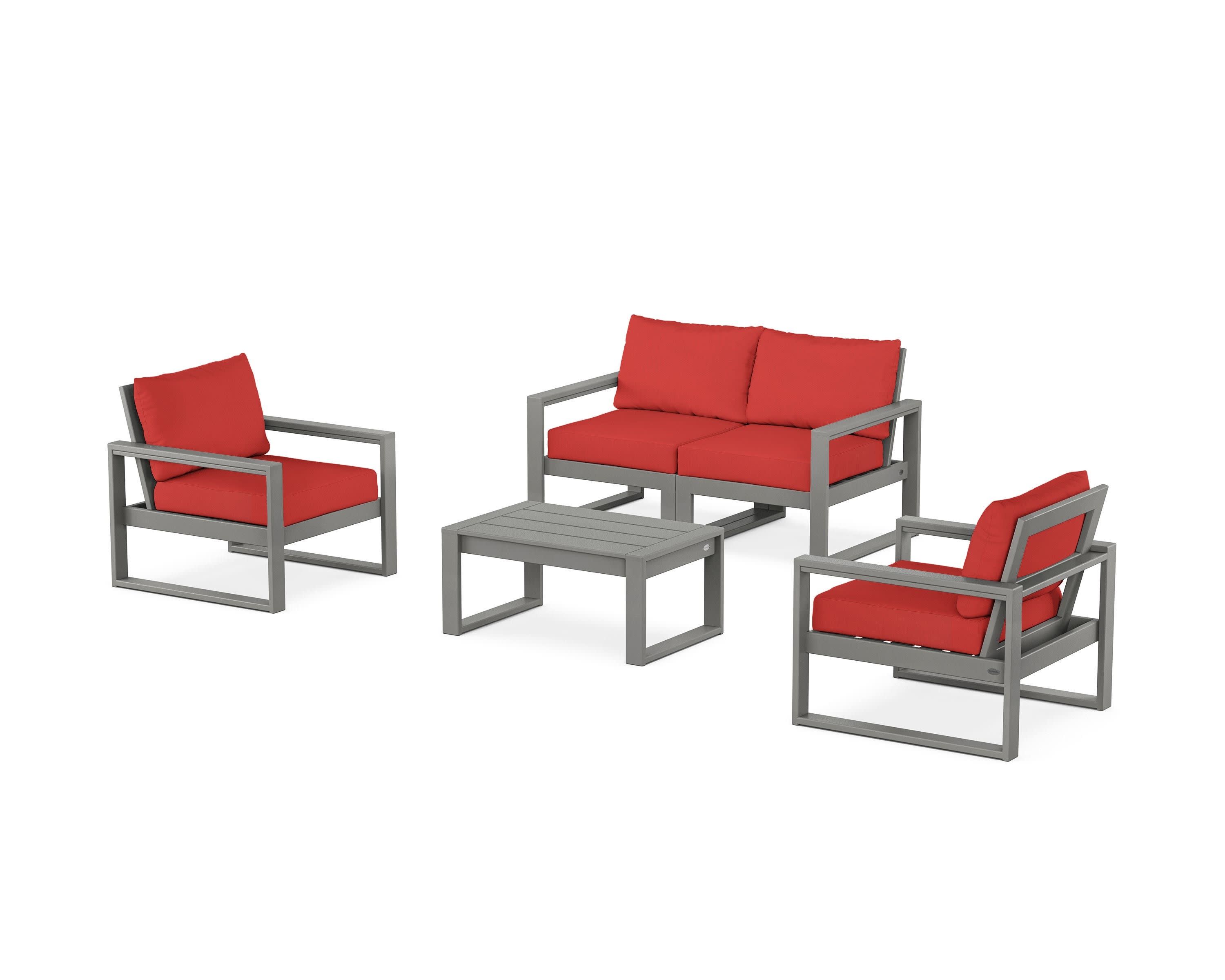 EDGE Sectional 4-Piece Deep Seating Set with Loveseat in Slate Grey / Crimson Linen