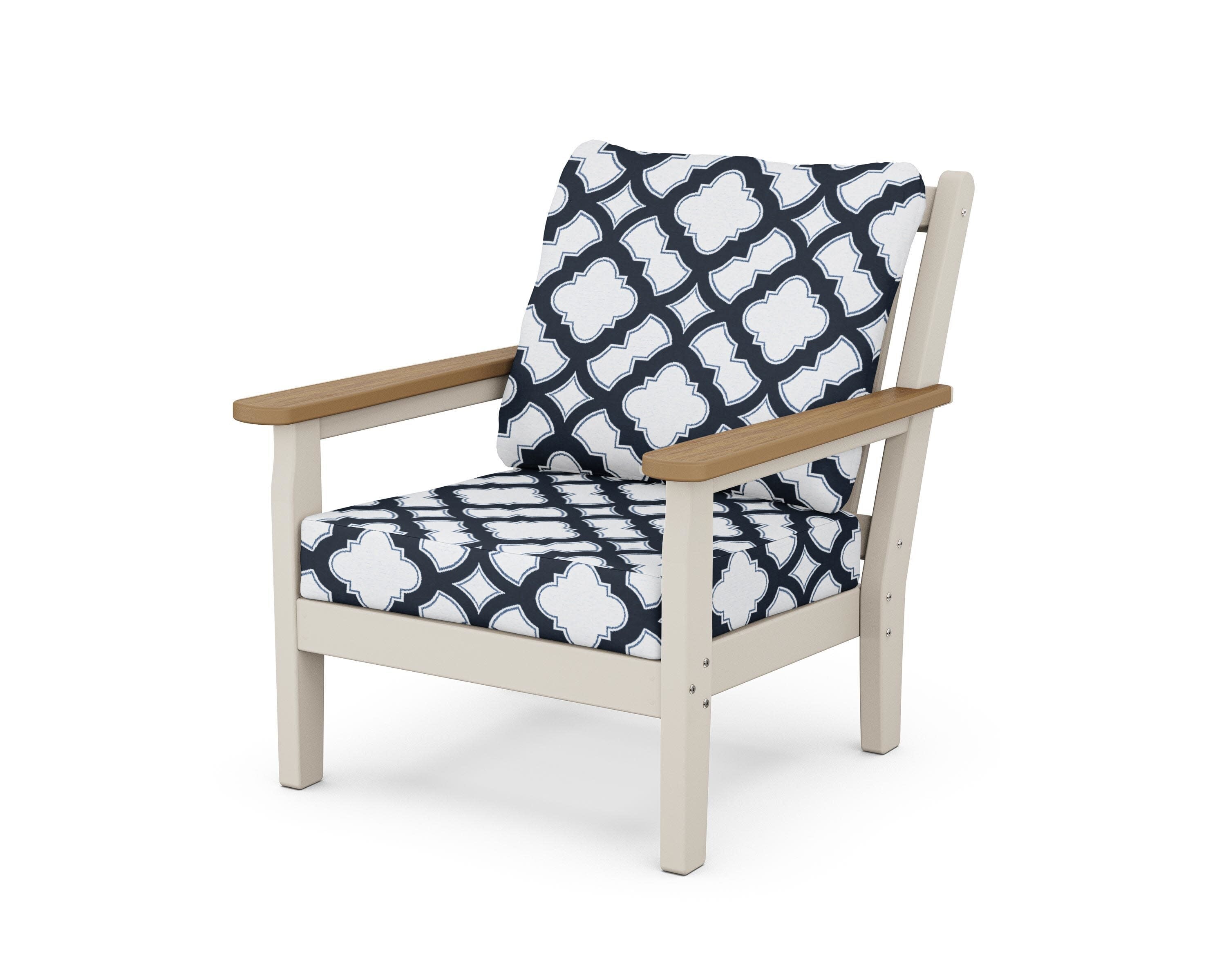 Chippendale Deep Seating Chair in Sand / Natural / Trellis Marine Indigo