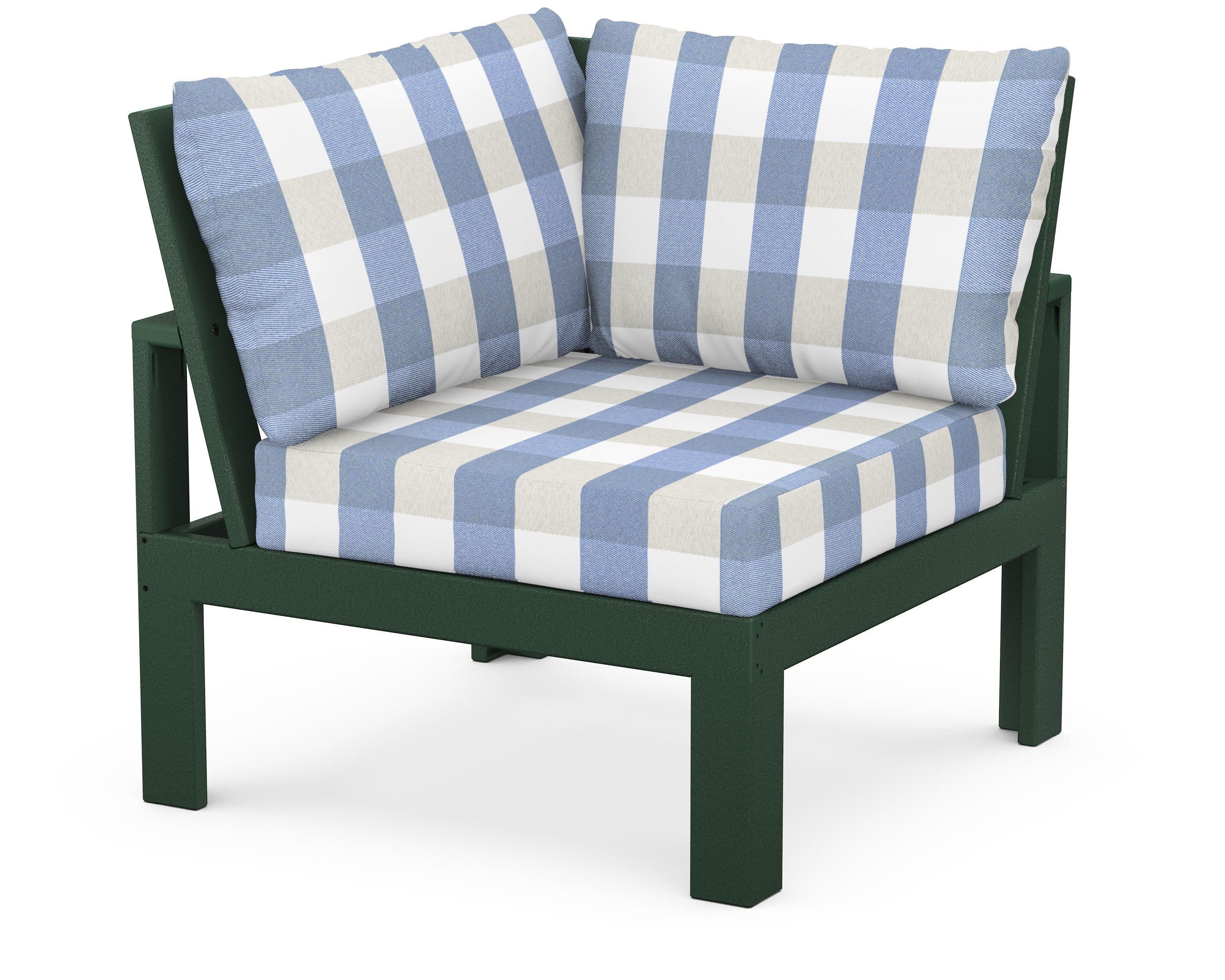 Modular Corner Chair in Green / Buffalo Plaid Sky Blue