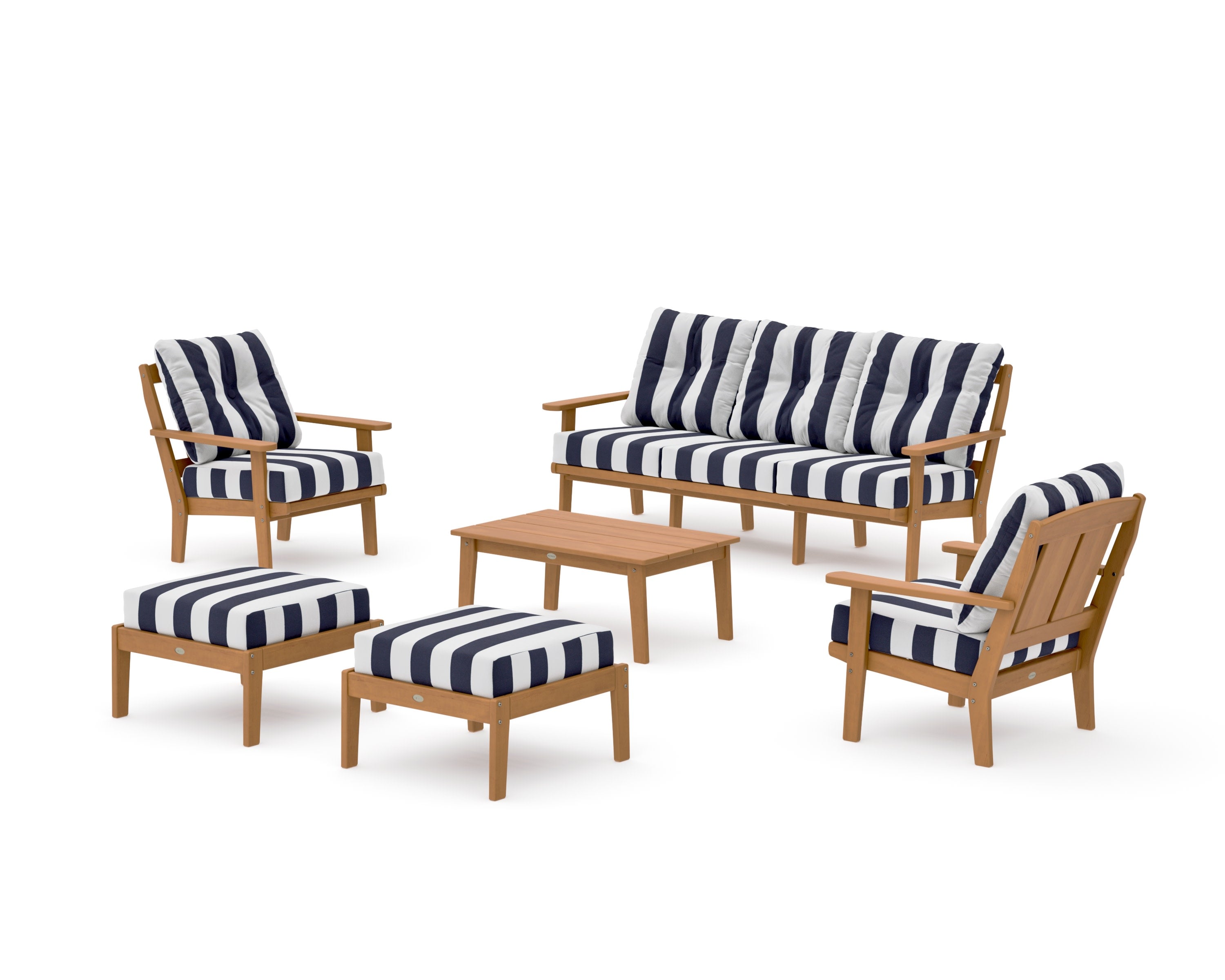 Mission 6-Piece Lounge Sofa Set in Natural / Cabana Stripe Navy