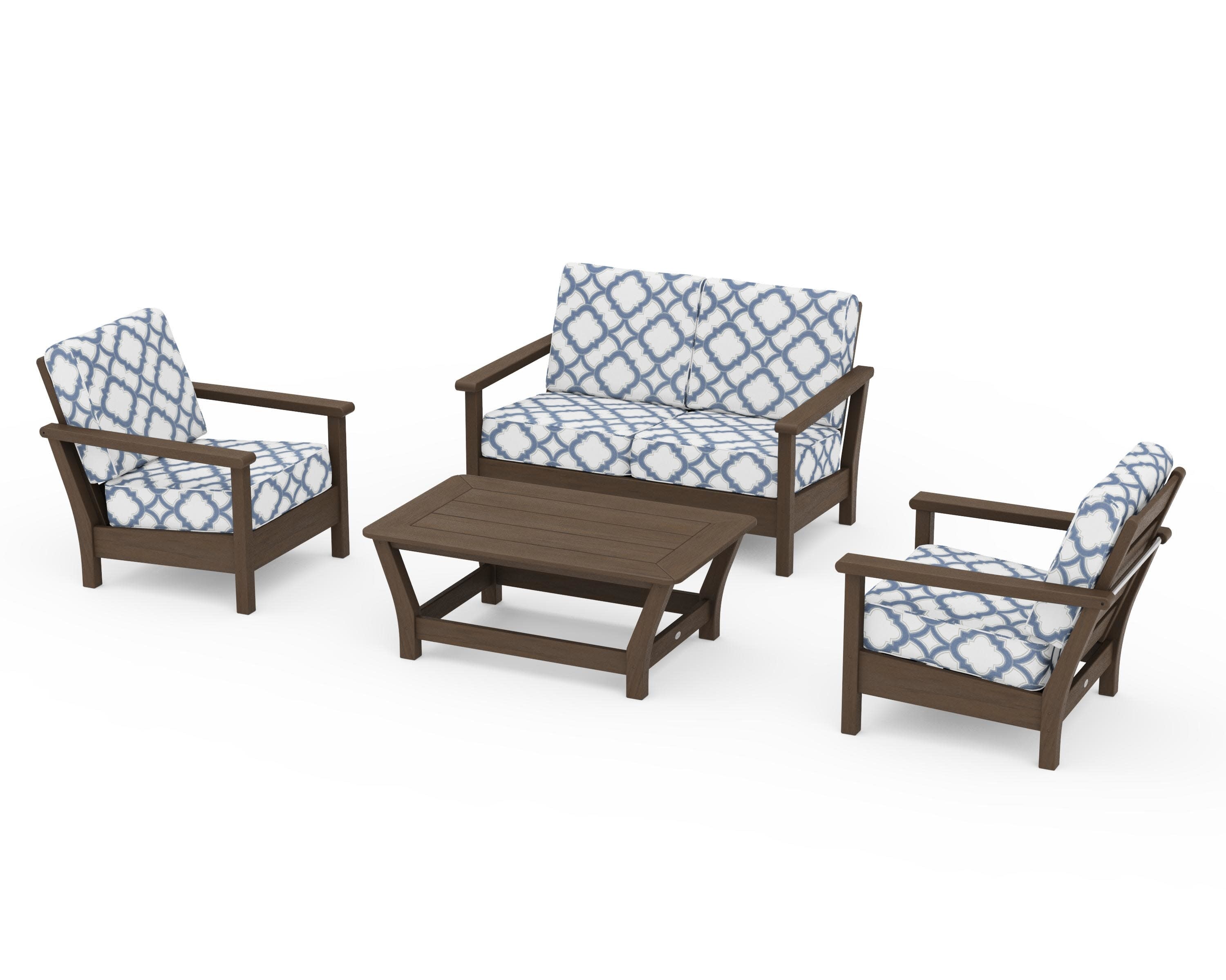 Harbour 4-Piece Deep Seating Set in Kona / Trellis Sky Blue