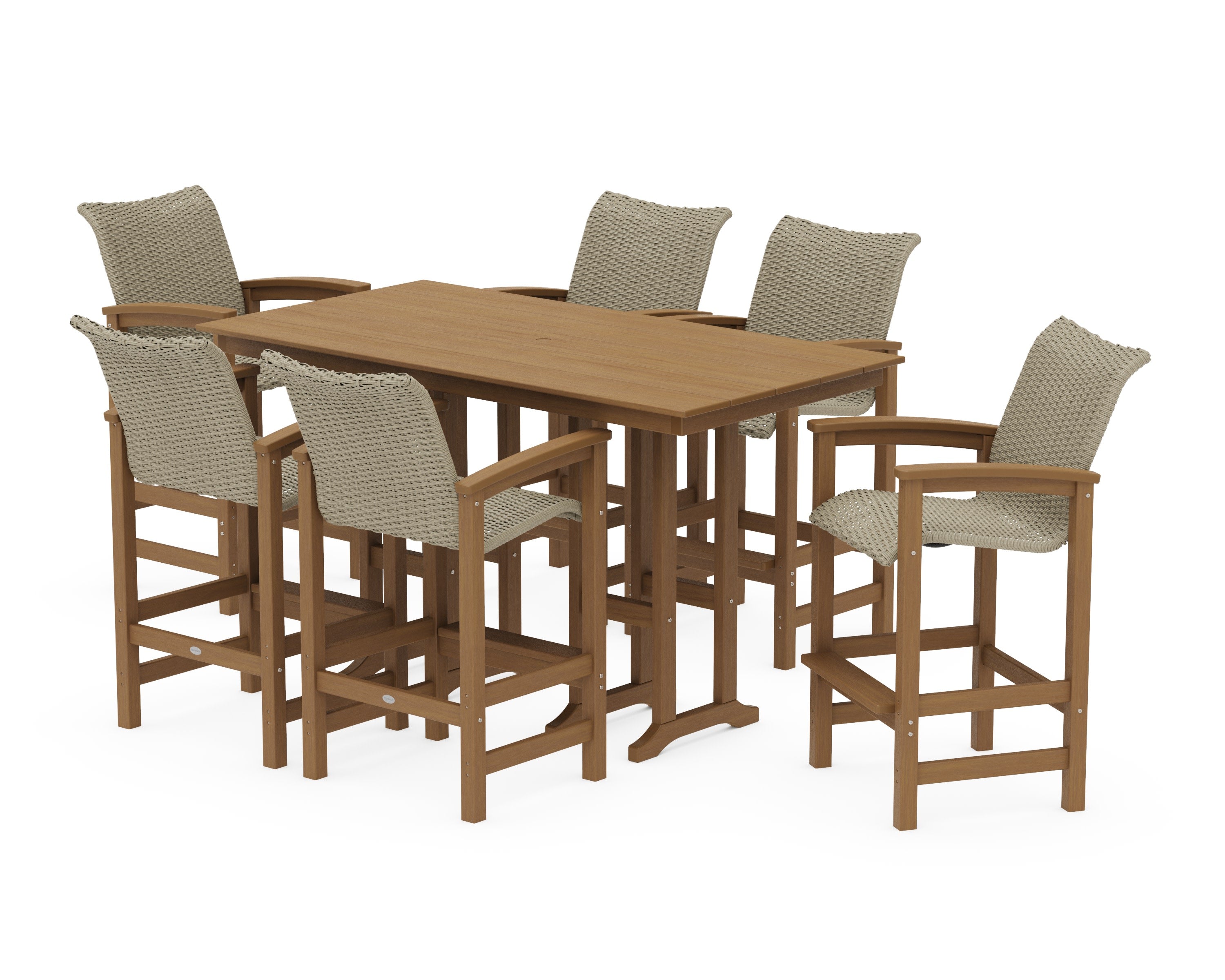 Coastal Woven Arm Chair 7-Piece Farmhouse Bar Set in Natural / Dune Grass