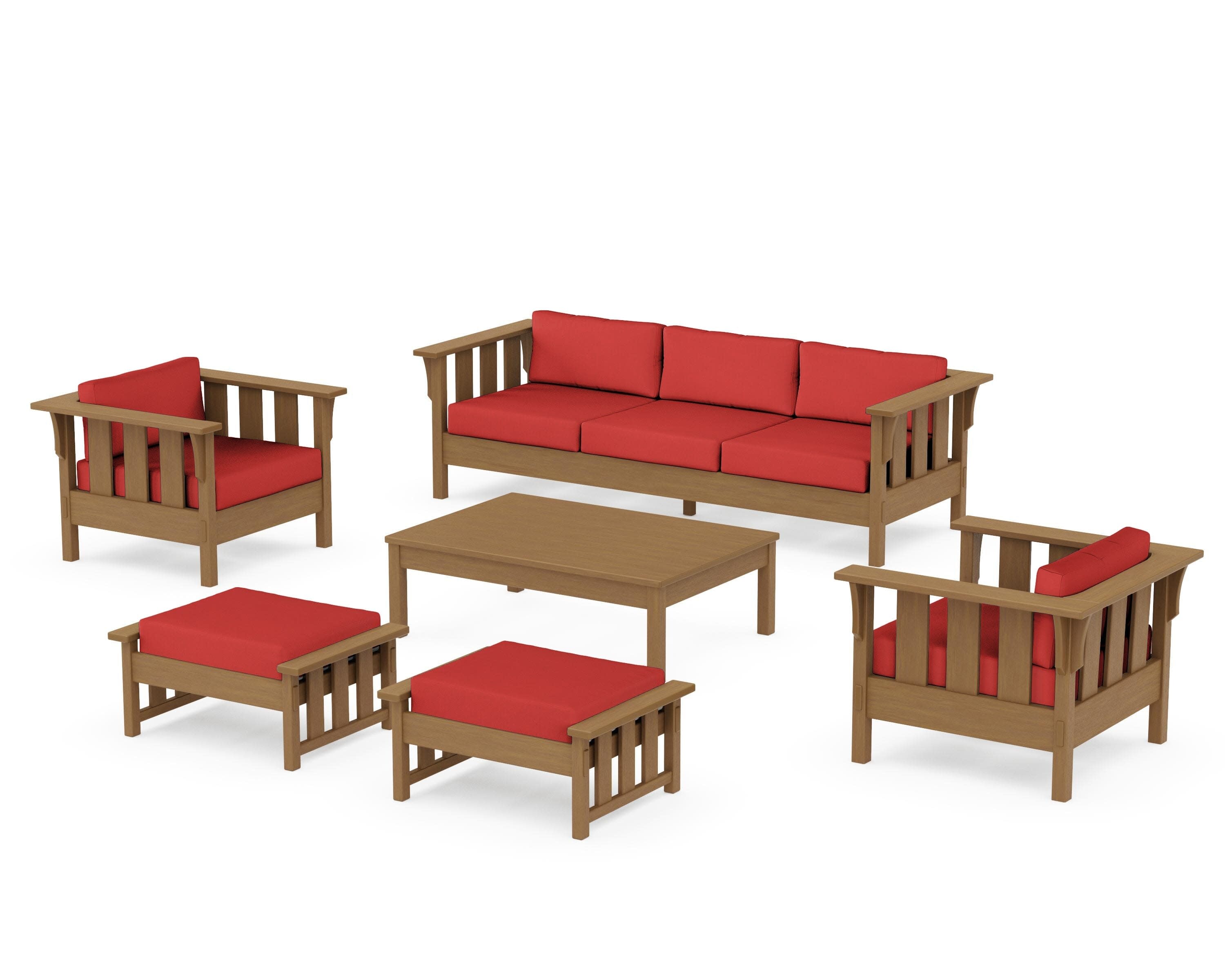 Acadia 6-Piece Lounge Sofa Set in Natural / Crimson Linen