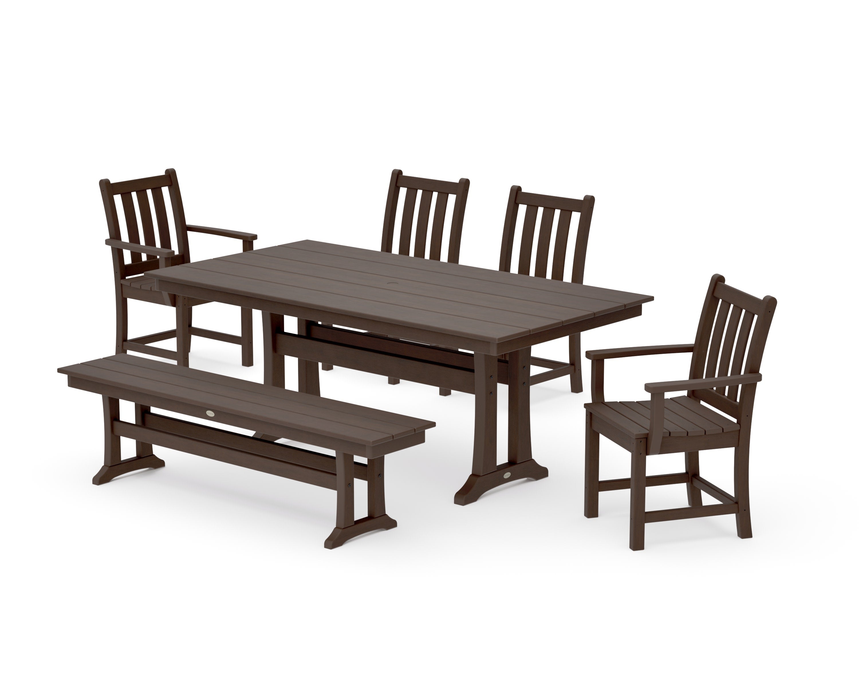 Traditional Garden 6-Piece Farmhouse Dining Set with Trestle Legs and Bench in Kona