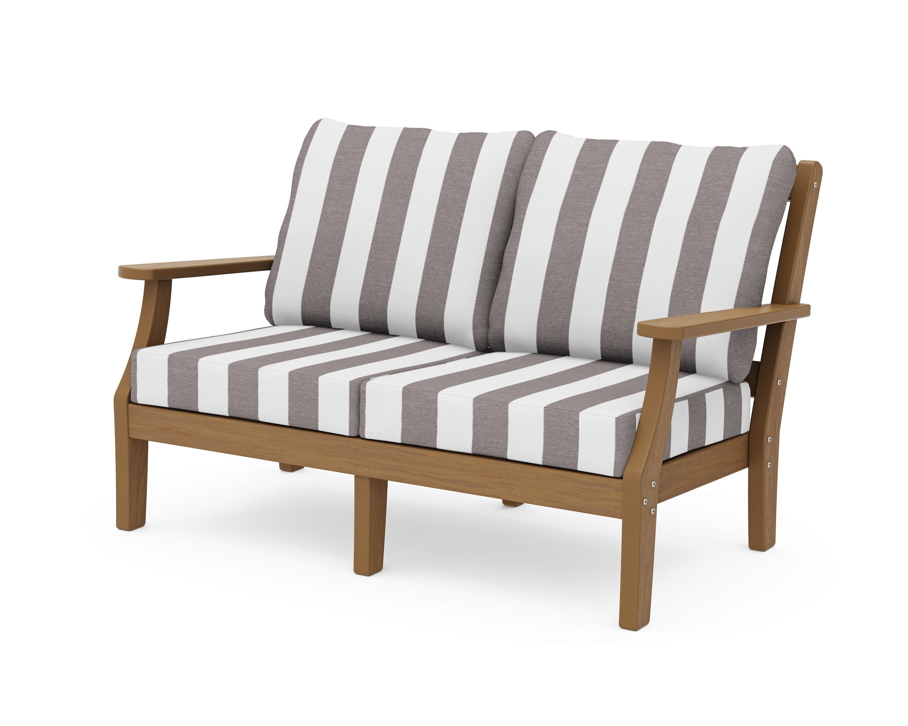 Chinoiserie Deep Seating Loveseat in Natural / Cabana Stripe Grey Mist