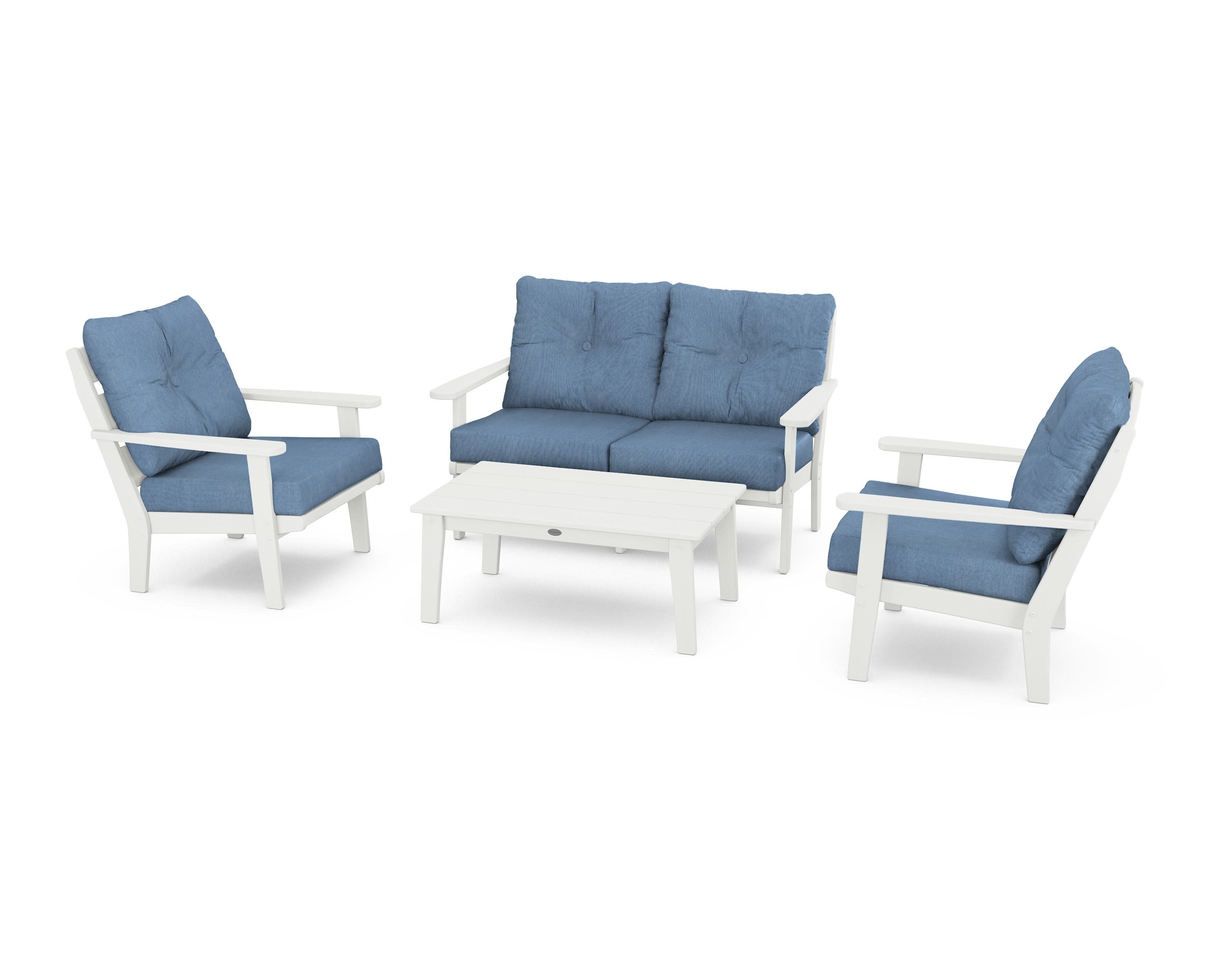 Lakeside 4-Piece Deep Seating Set in Vintage White / Sky Blue