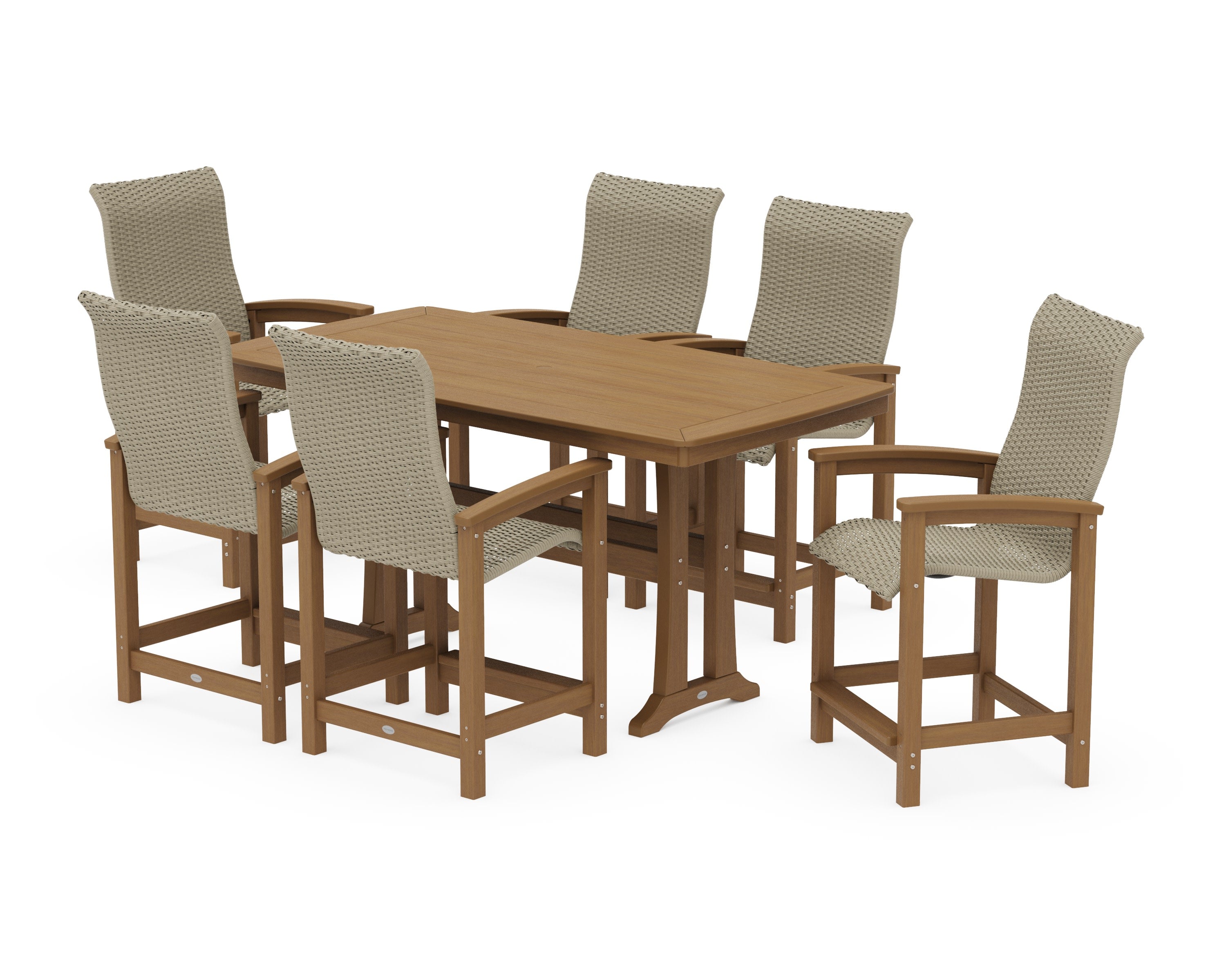 Coastal Woven High-Back Arm Chair 7-Piece Counter Set with Trestle Legs in Natural / Dune Grass