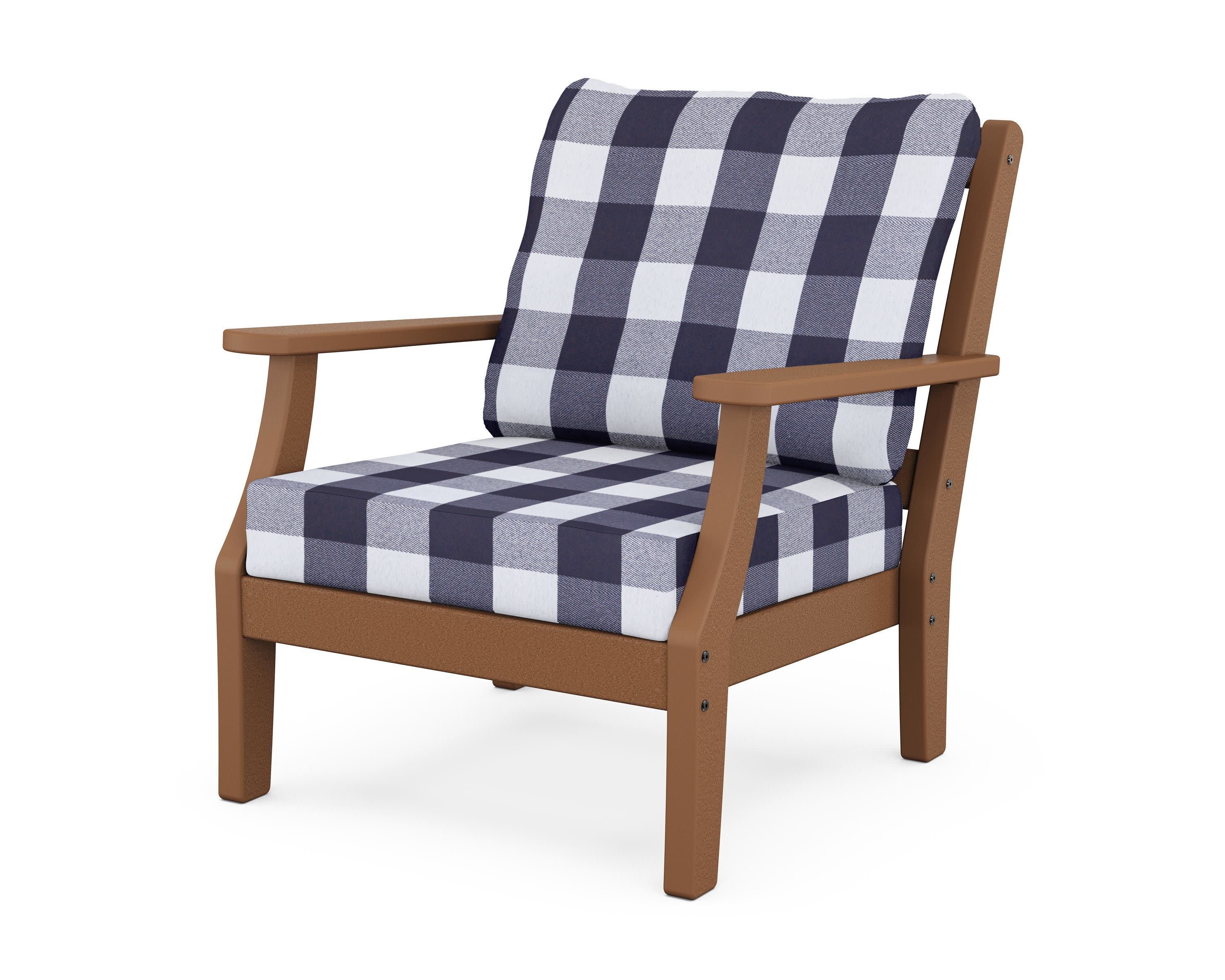 Chinoiserie Deep Seating Chair in Teak / Buffalo Plaid Navy