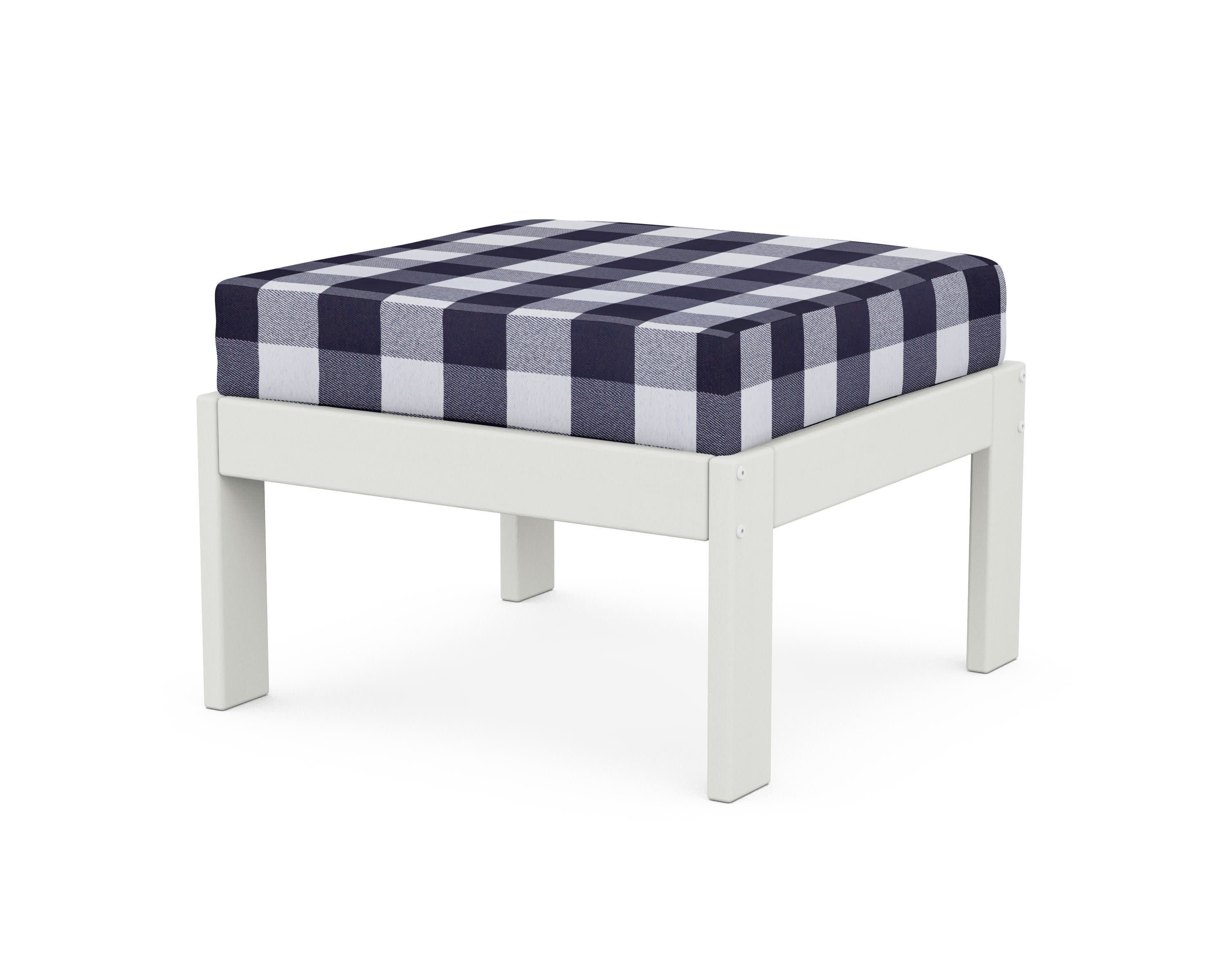 Vineyard Modular Ottoman in Vintage White / Buffalo Plaid Navy