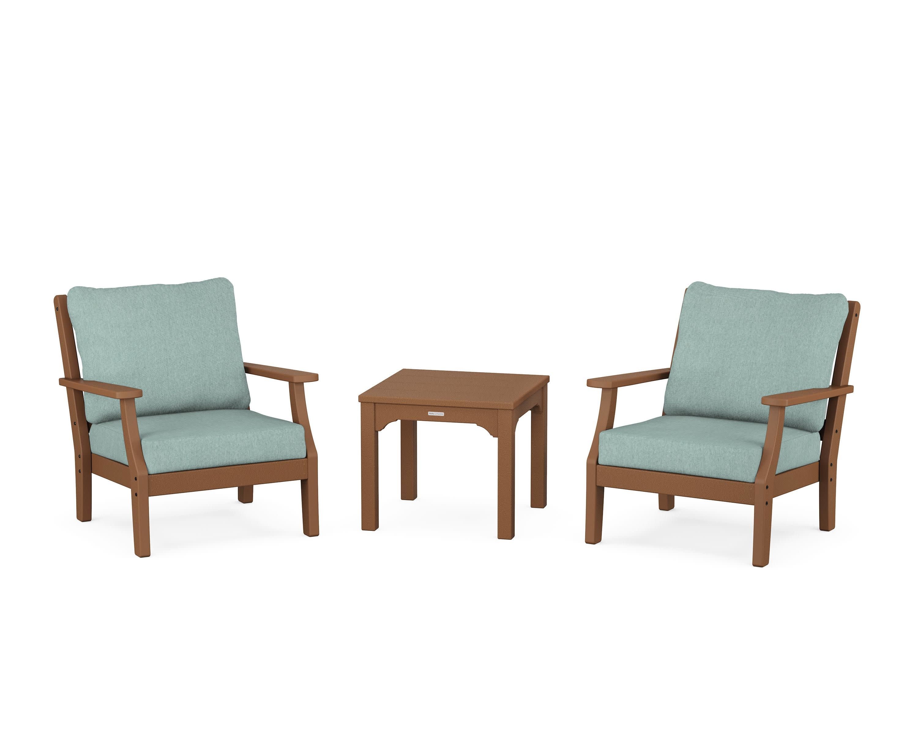 Chinoiserie 3-Piece Deep Seating Set in Teak / Glacier Spa