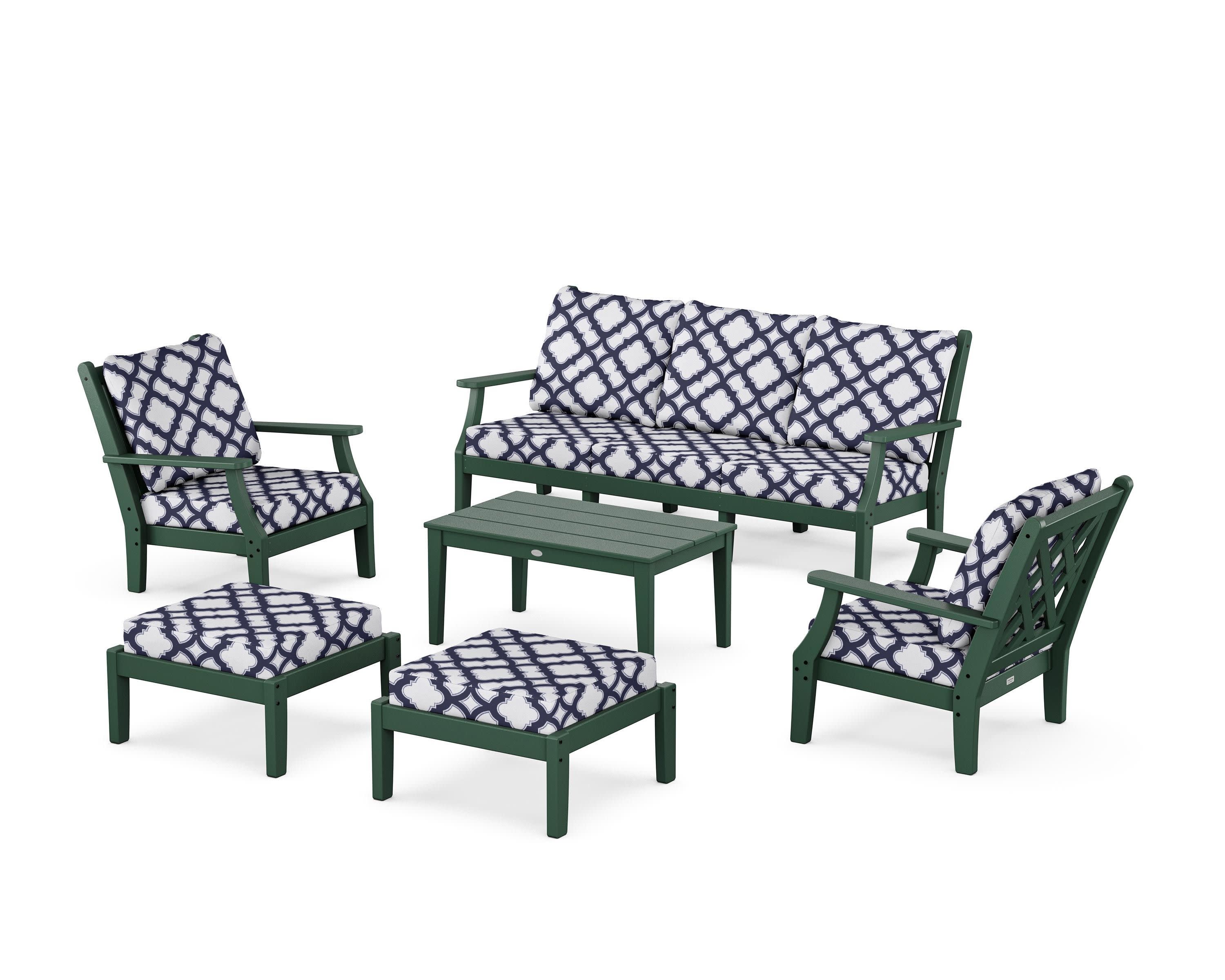 Wovendale 6-Piece Lounge Sofa Set in Green / Trellis Navy