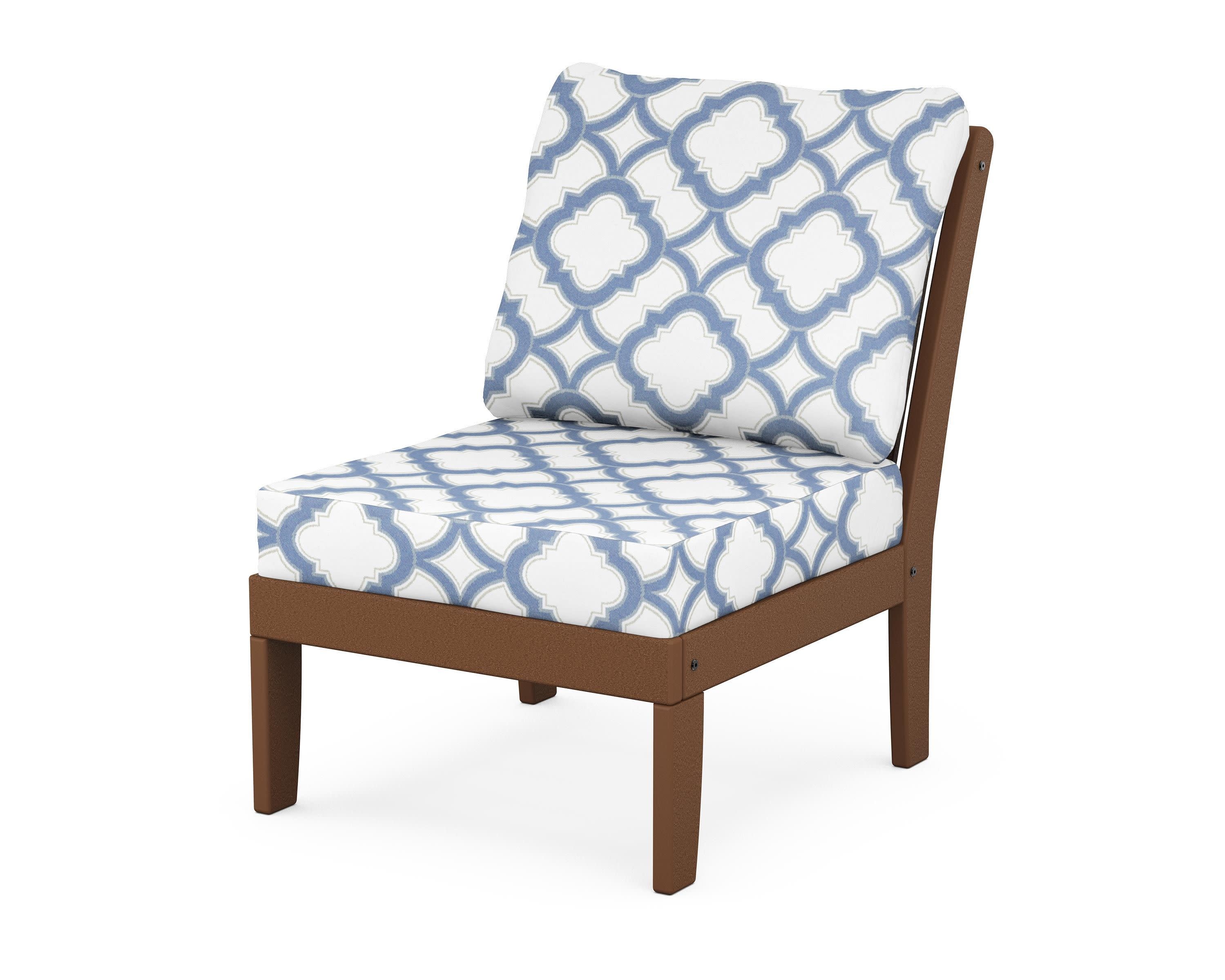 Braxton Modular Armless Chair in Teak / Trellis Sky Blue