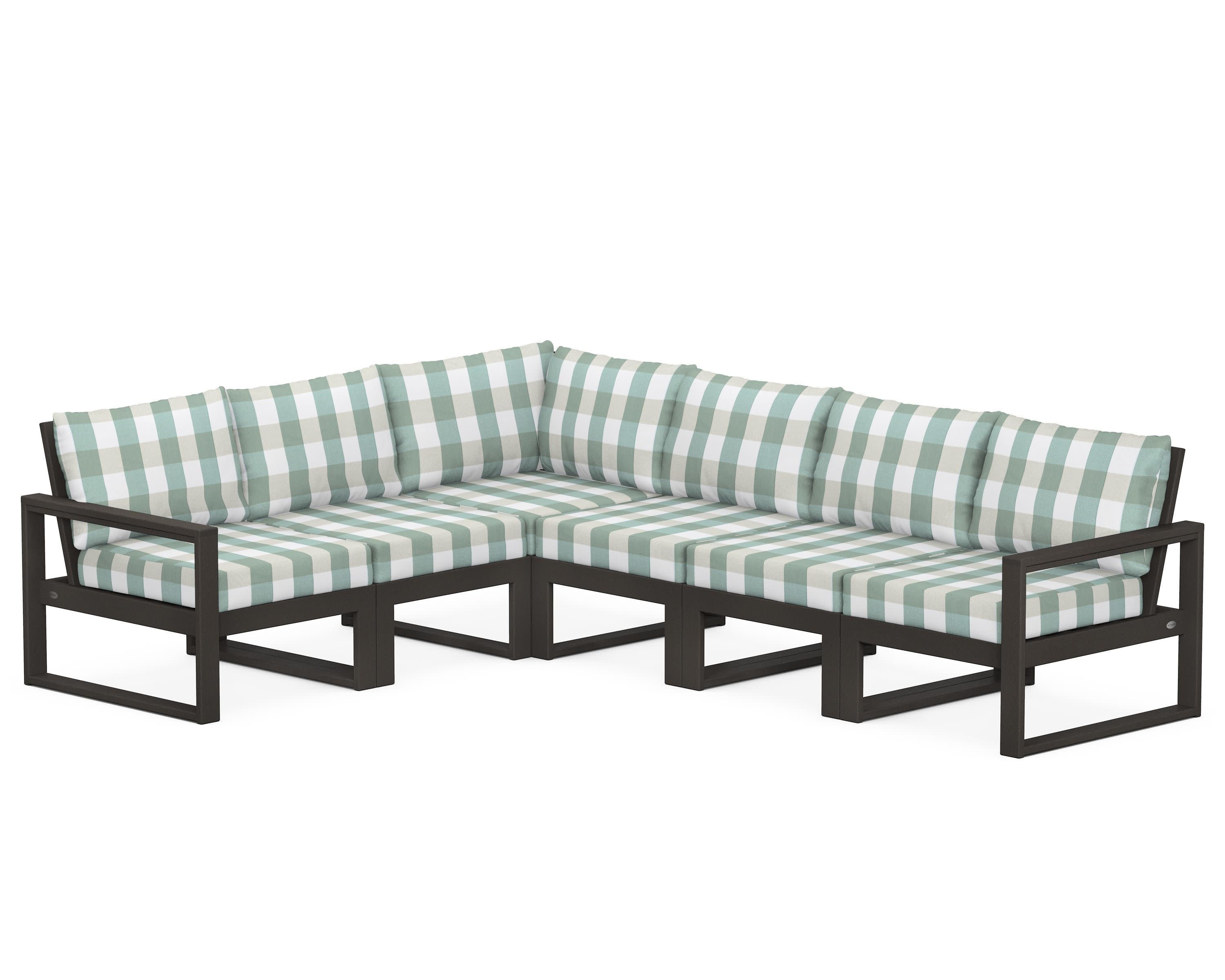EDGE 6-Piece Modular Deep Seating Set in Vintage Coffee / Buffalo Plaid Glacier Spa