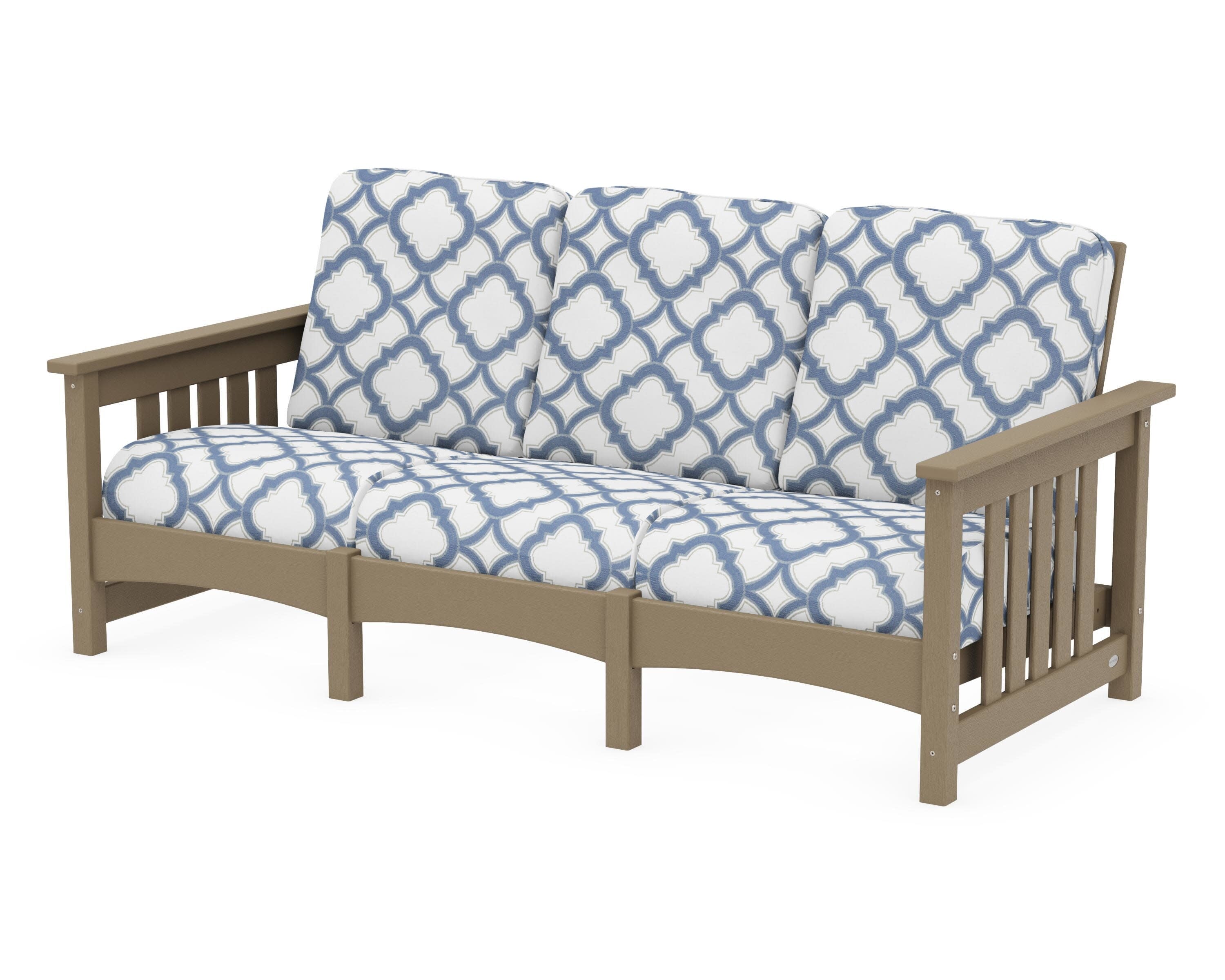 Club Mission Sofa in Vintage Sahara / Trellis Sky Blue