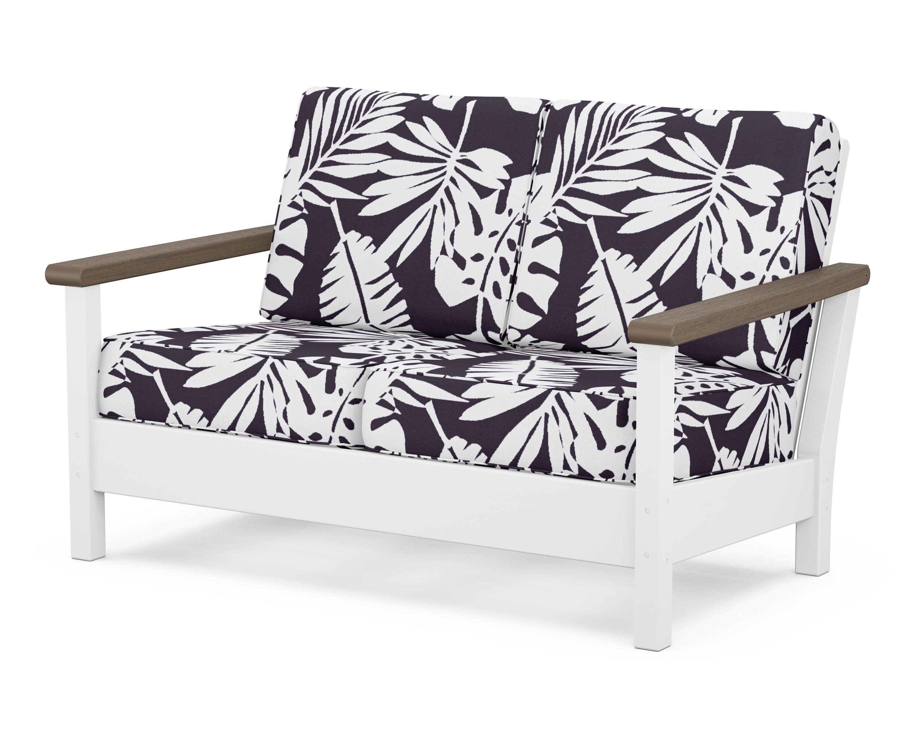 Harbour Deep Seating Loveseat in White / Kona / Leaf Navy