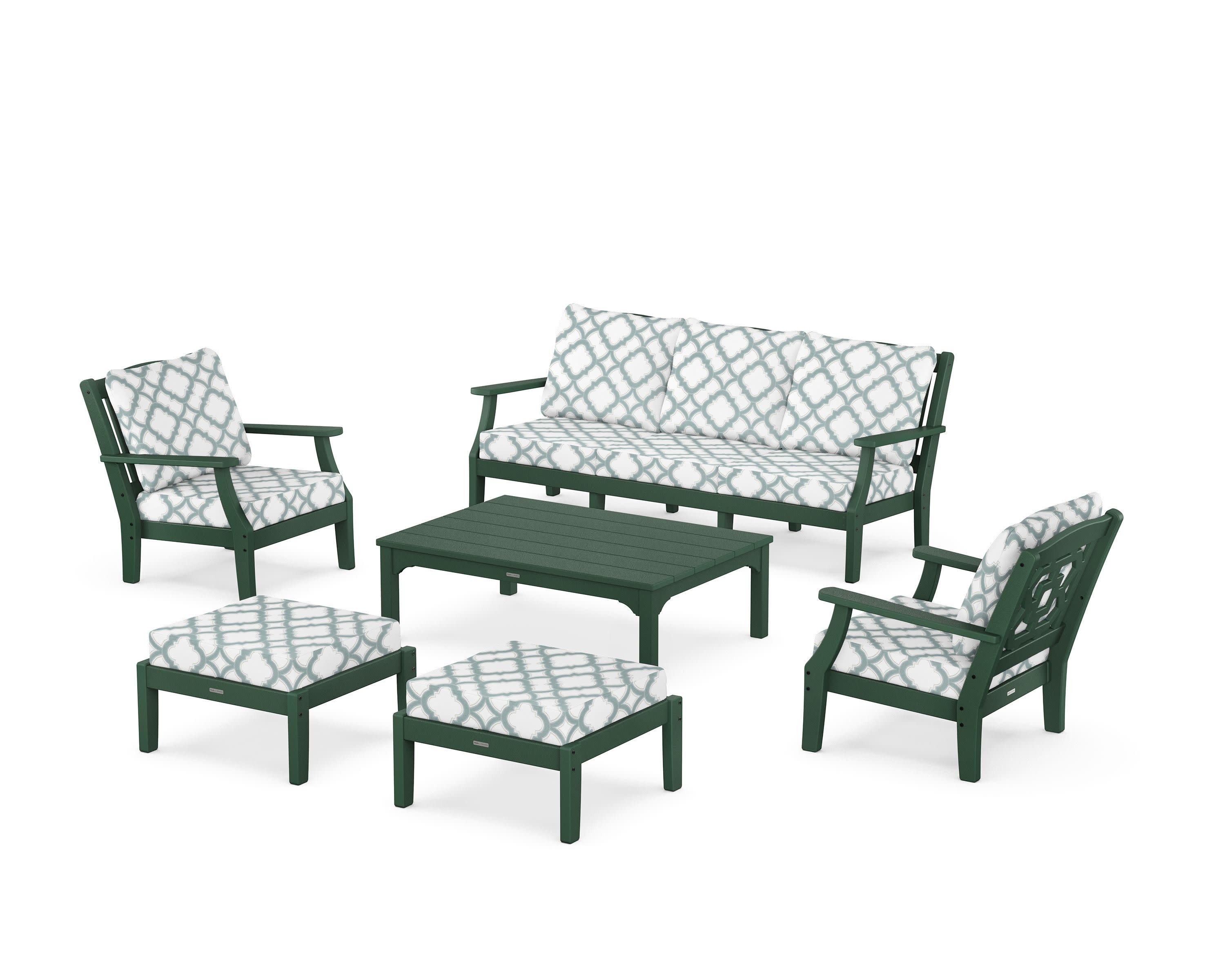 Chinoiserie 6-Piece Lounge Sofa Set in Green / Trellis Glacier Spa