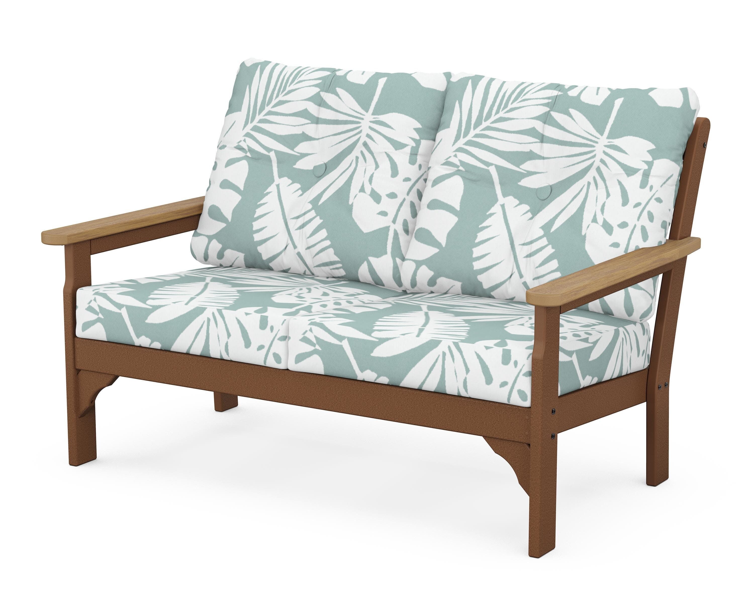 Vineyard Deep Seating Loveseat in Teak / Natural / Leaf Glacier Spa
