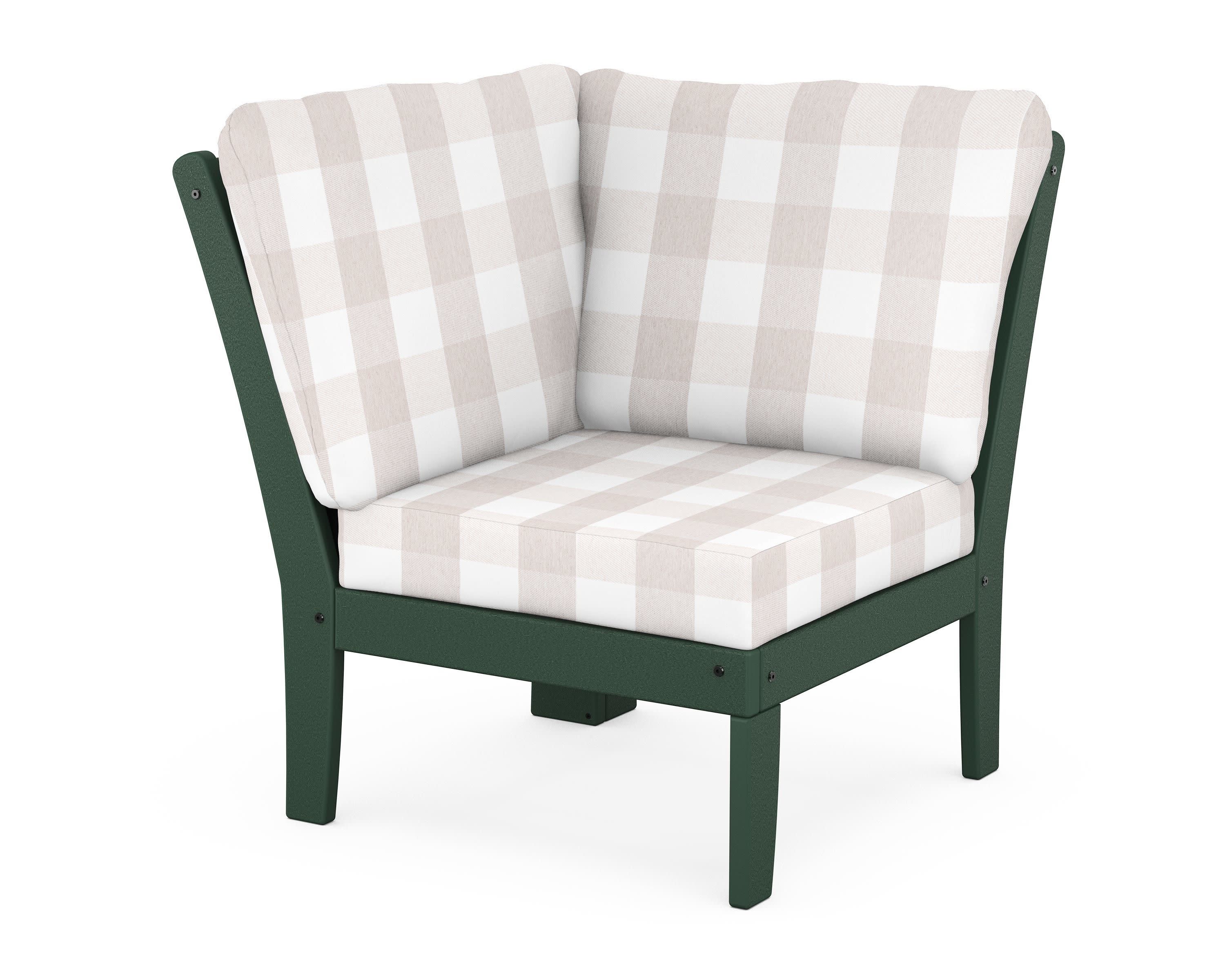 Braxton Modular Corner Chair in Green / Buffalo Plaid Dune Burlap