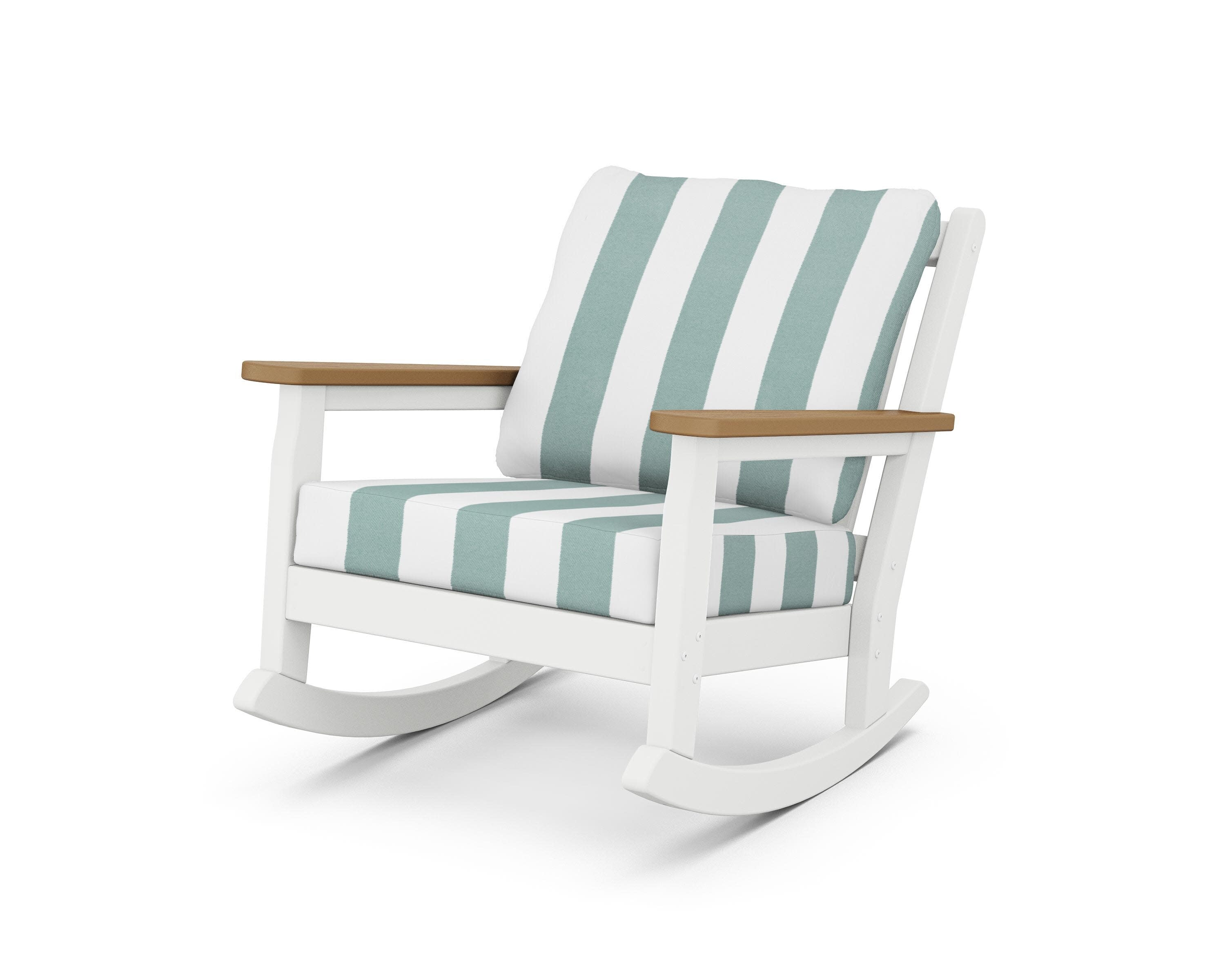 Chippendale Deep Seating Rocking Chair in White / Natural / Cabana Stripe Glacier Spa