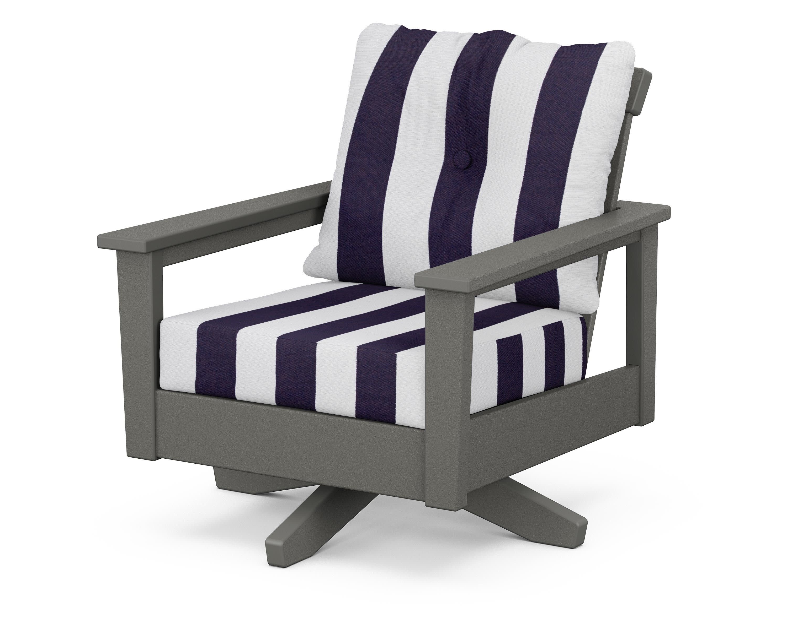 Prescott Deep Seating Swivel Chair in Slate Grey / Cabana Stripe Navy