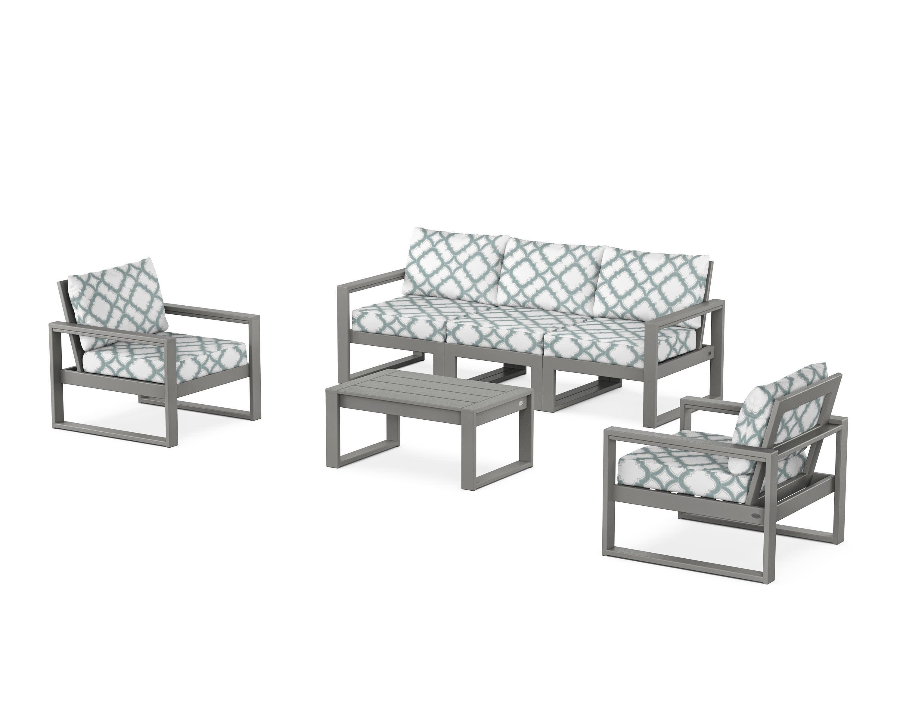 EDGE Sectional 4-Piece Deep Seating Set with Sofa in Slate Grey / Trellis Glacier Spa