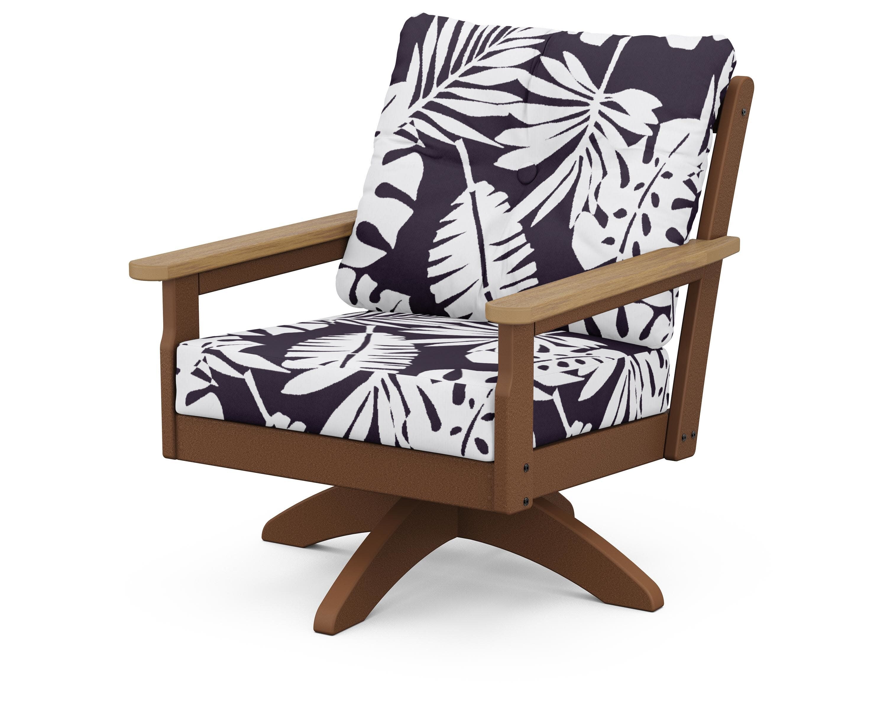Vineyard Deep Seating Swivel Chair in Teak / Natural / Leaf Navy