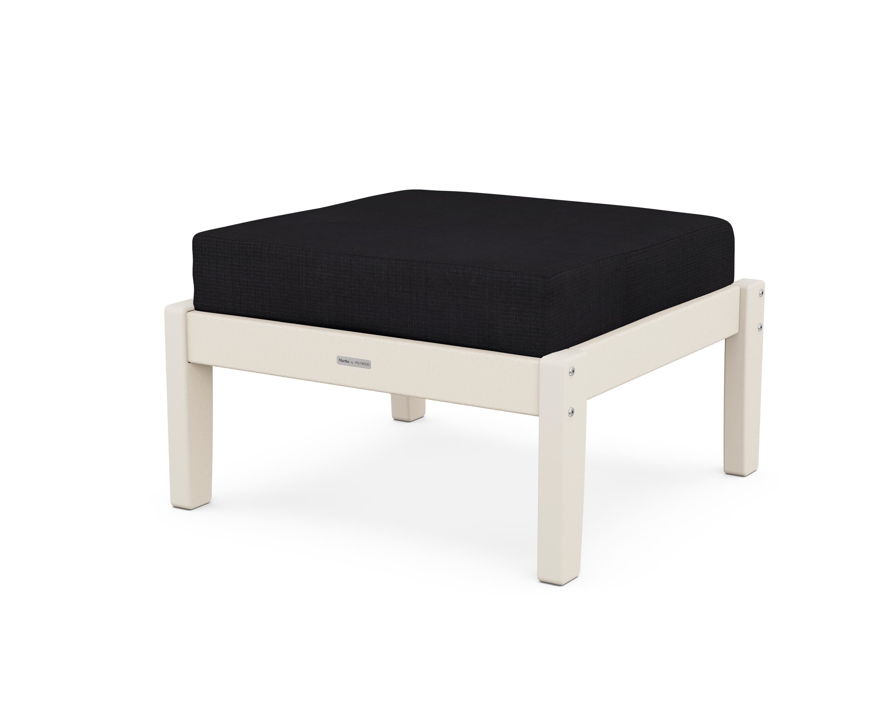 Chinoiserie Deep Seating Ottoman in Sand / Midnight Linen