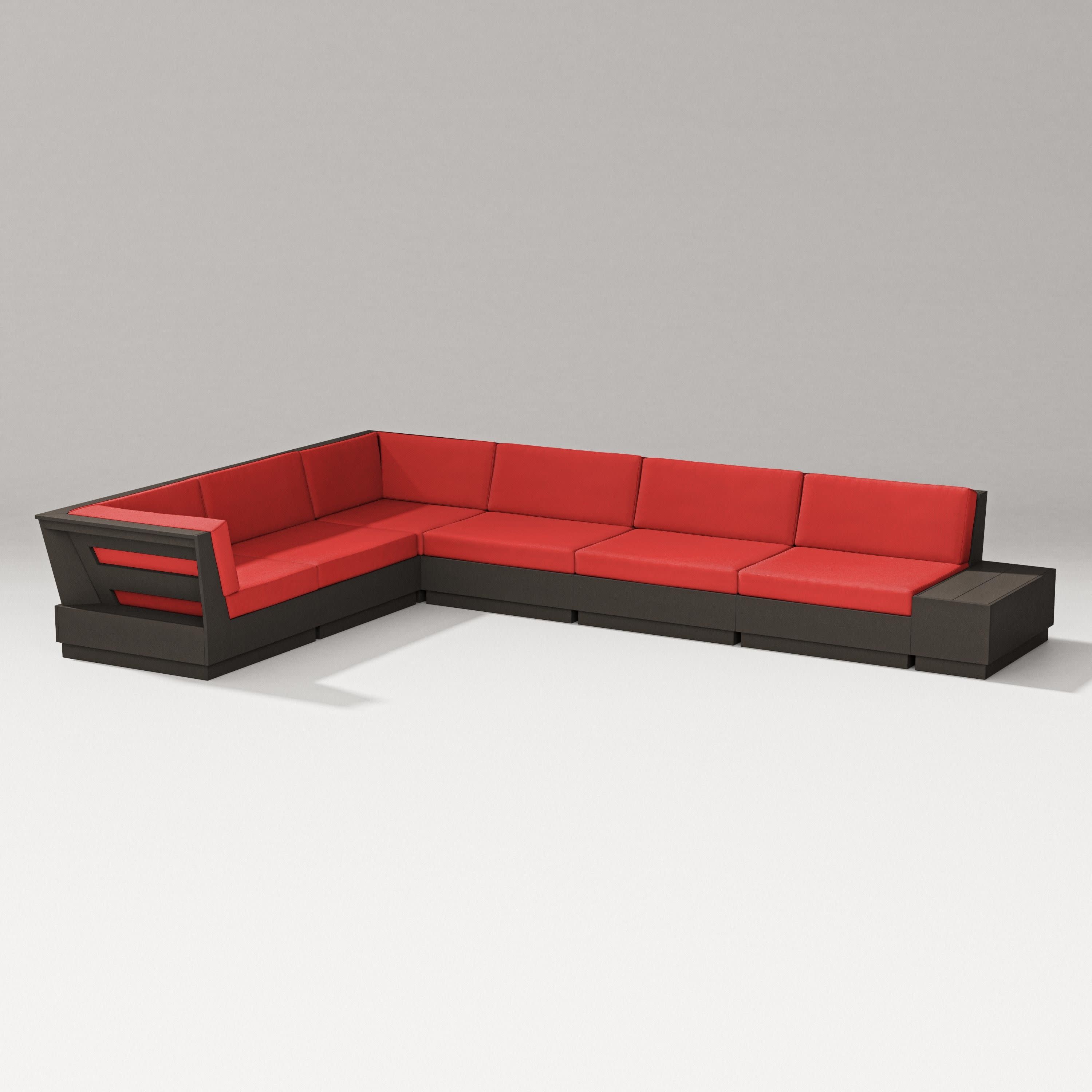 Elevate 7-Piece Corner Sectional in Vintage Coffee / Crimson Linen