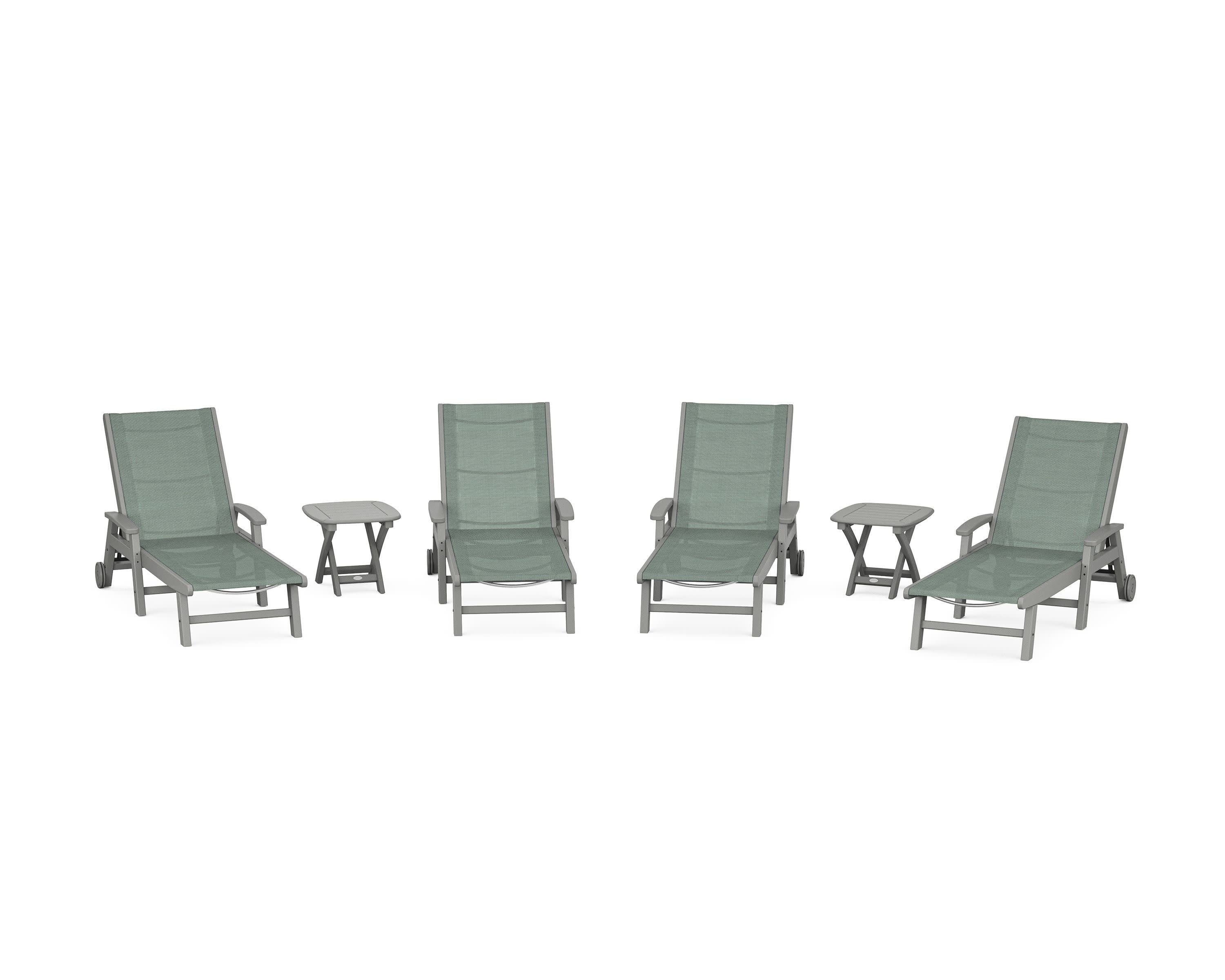 Coastal Chaise 6-Piece Set with Wheels in Slate Grey / Dupioni Sea Mist Sling