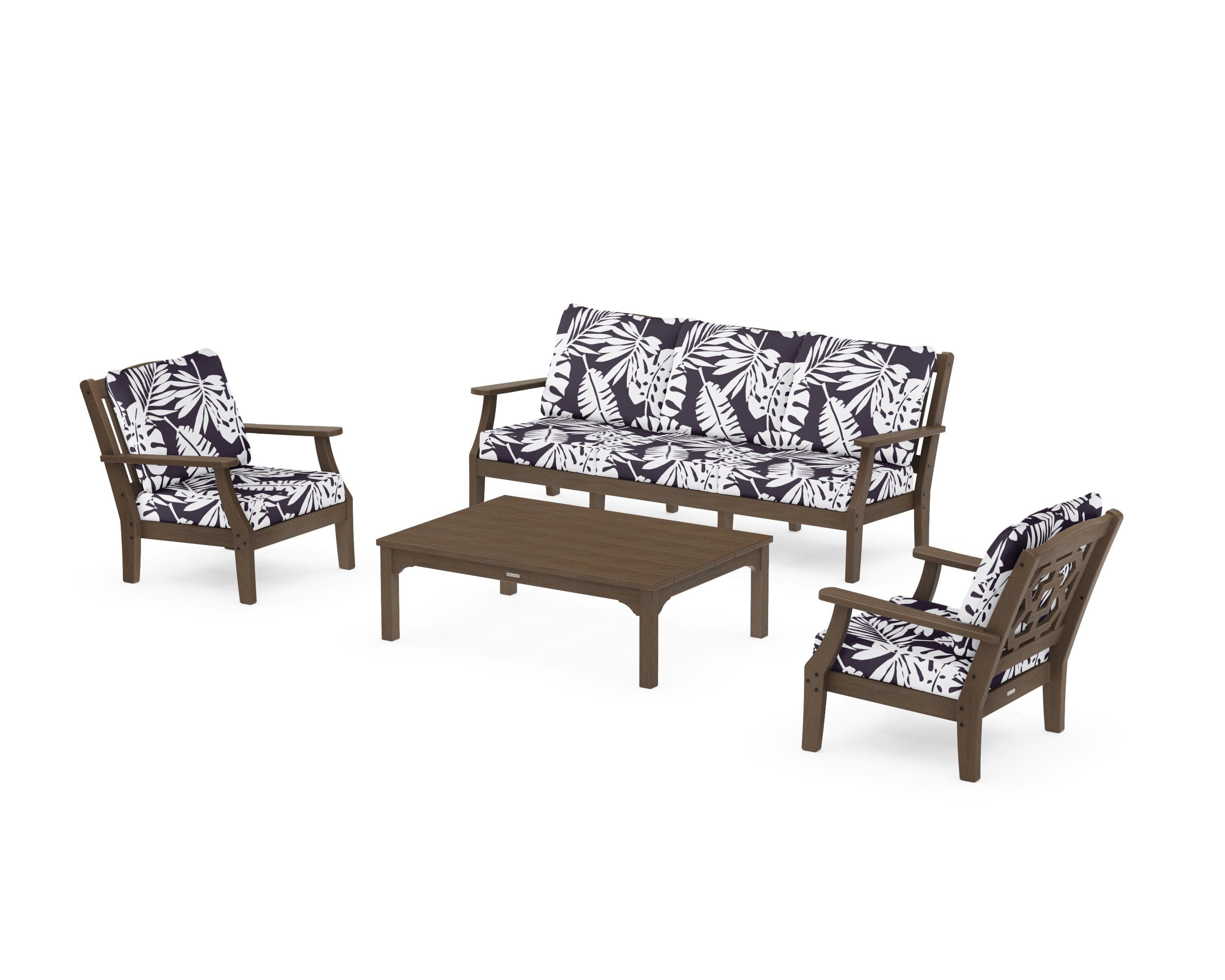 Chinoiserie 4-Piece Deep Seating Set with Sofa in Kona / Leaf Navy