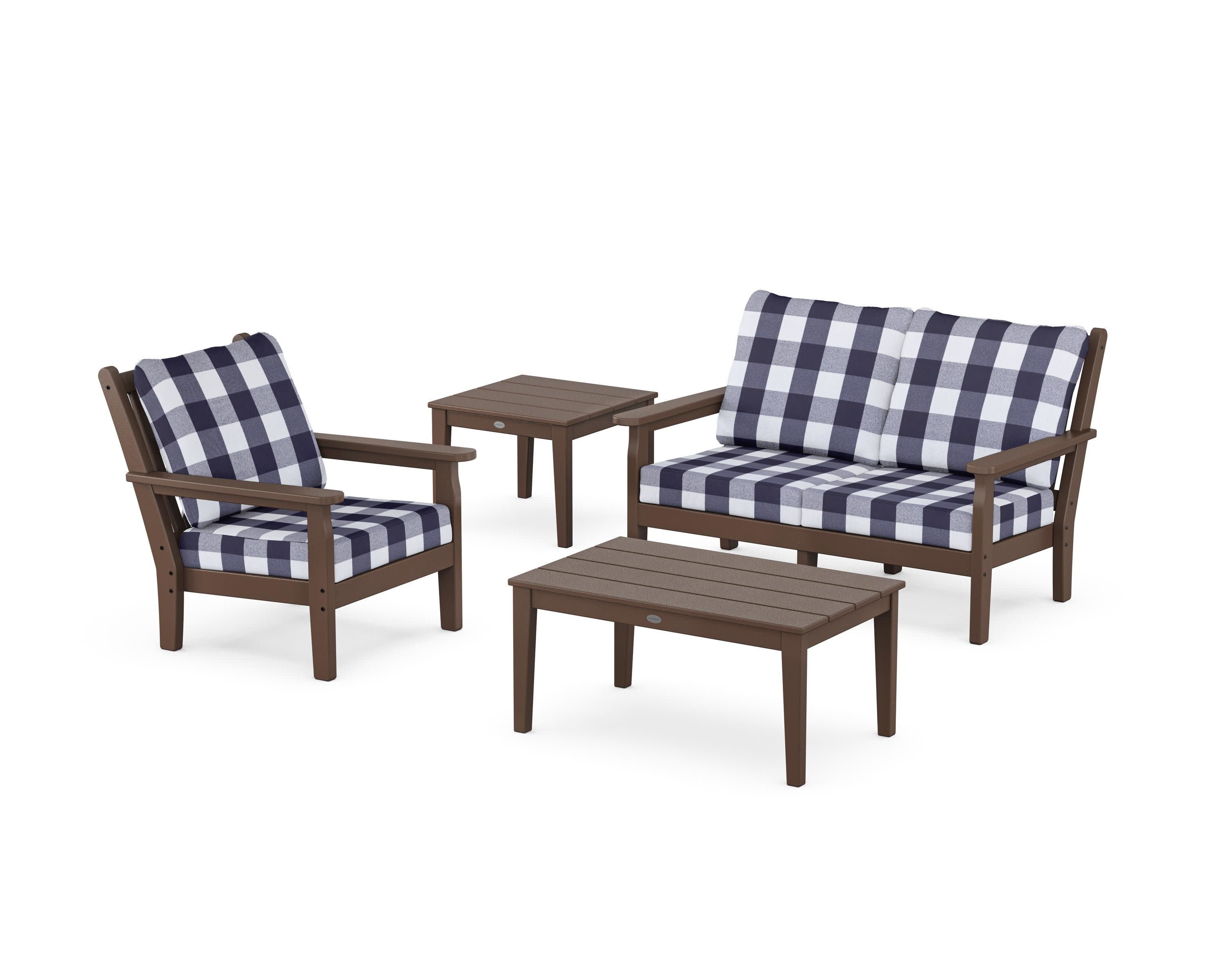 Chippendale 4-Piece Deep Seating Set in Mahogany / Buffalo Plaid Navy