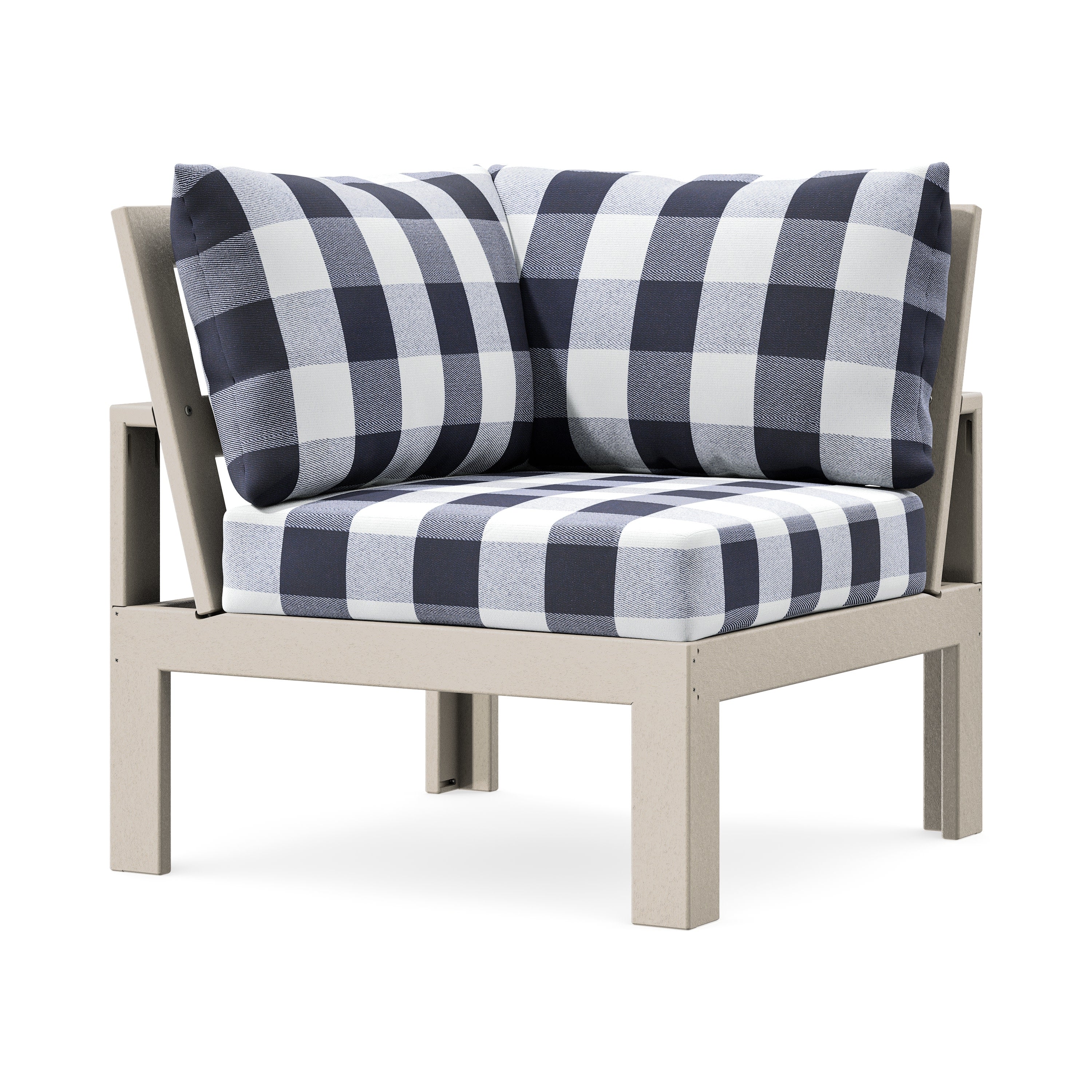 Modular Corner Chair in Sand / Buffalo Plaid Navy