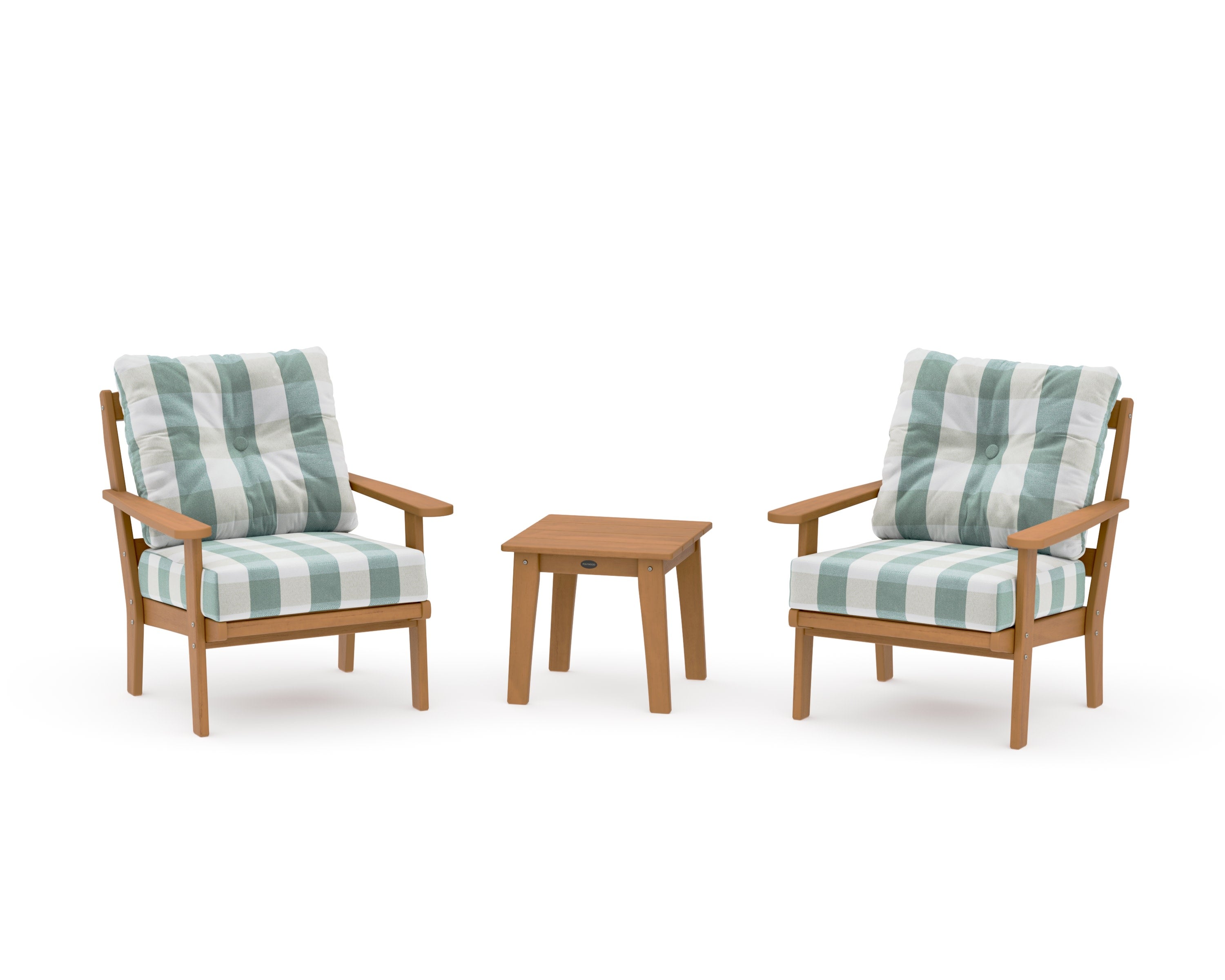 Mission 3-Piece Deep Seating Set in Natural / Buffalo Plaid Glacier Spa
