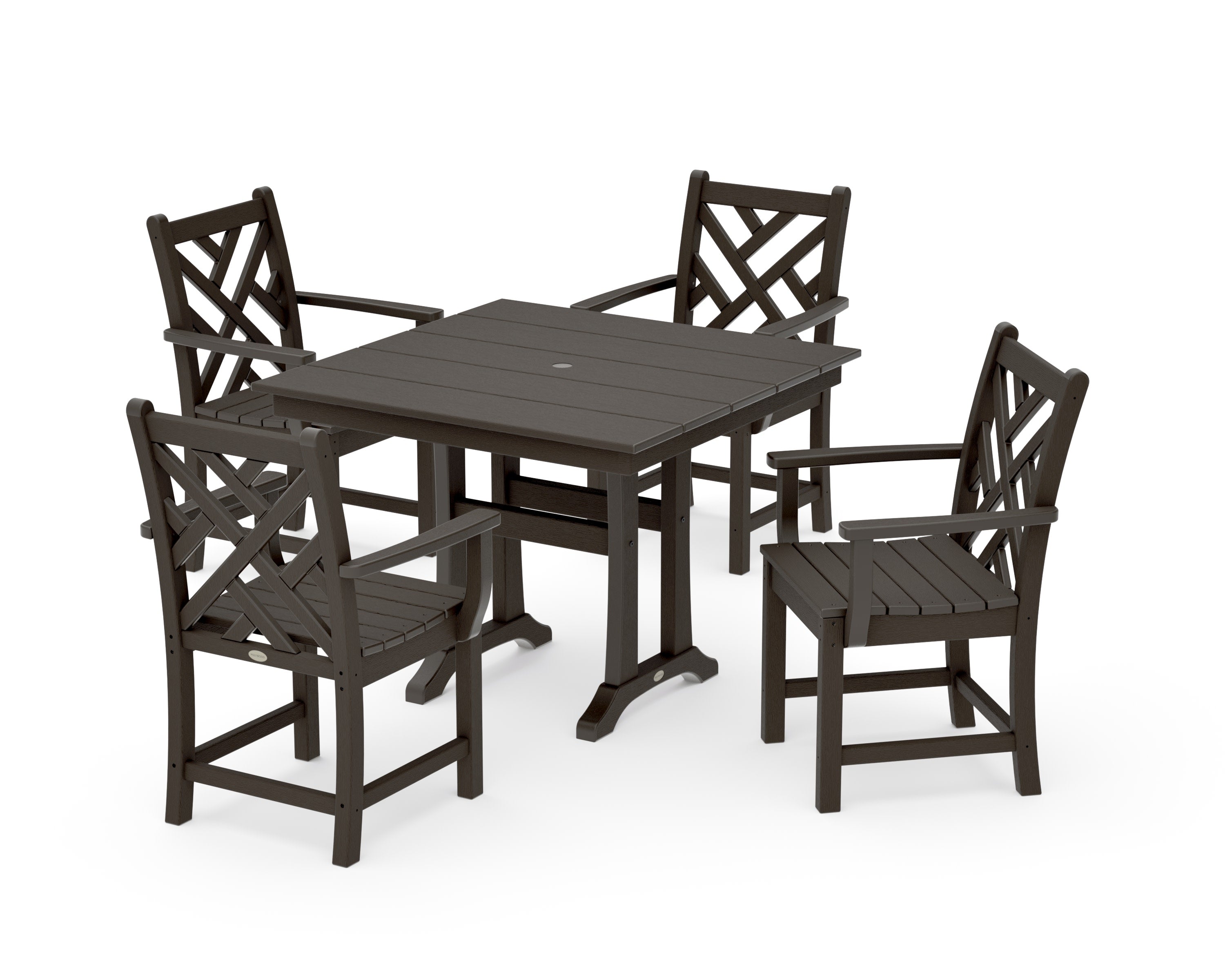 Chippendale 5-Piece Farmhouse Trestle Arm Chair Dining Set in Vintage Coffee
